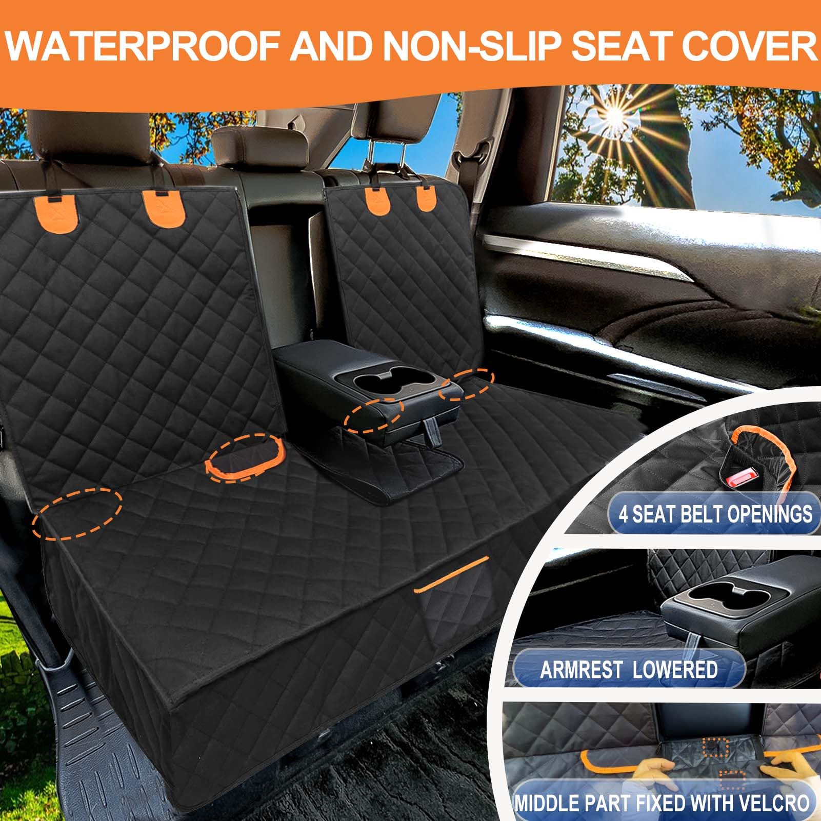 EasyHaWei Dog Car Seat Cover for Back Seat Bench Cover, Compatible for Armrest 100% Waterproof & Nonslip Backseat Protector for
