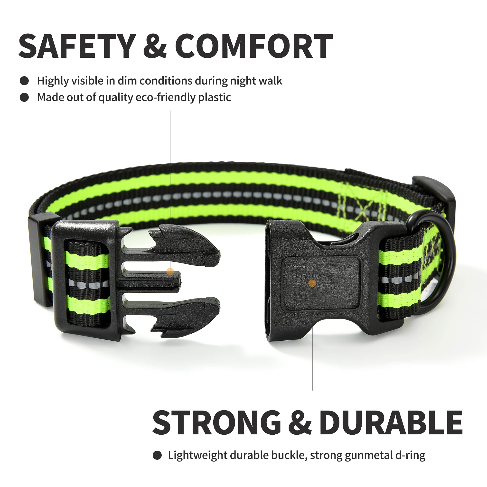 Mile High Life Reflective Dog Collar | Nylon Pet Collars wiith Buckle | Light Weight Puppy Collars | Lime Green Dog Collars for