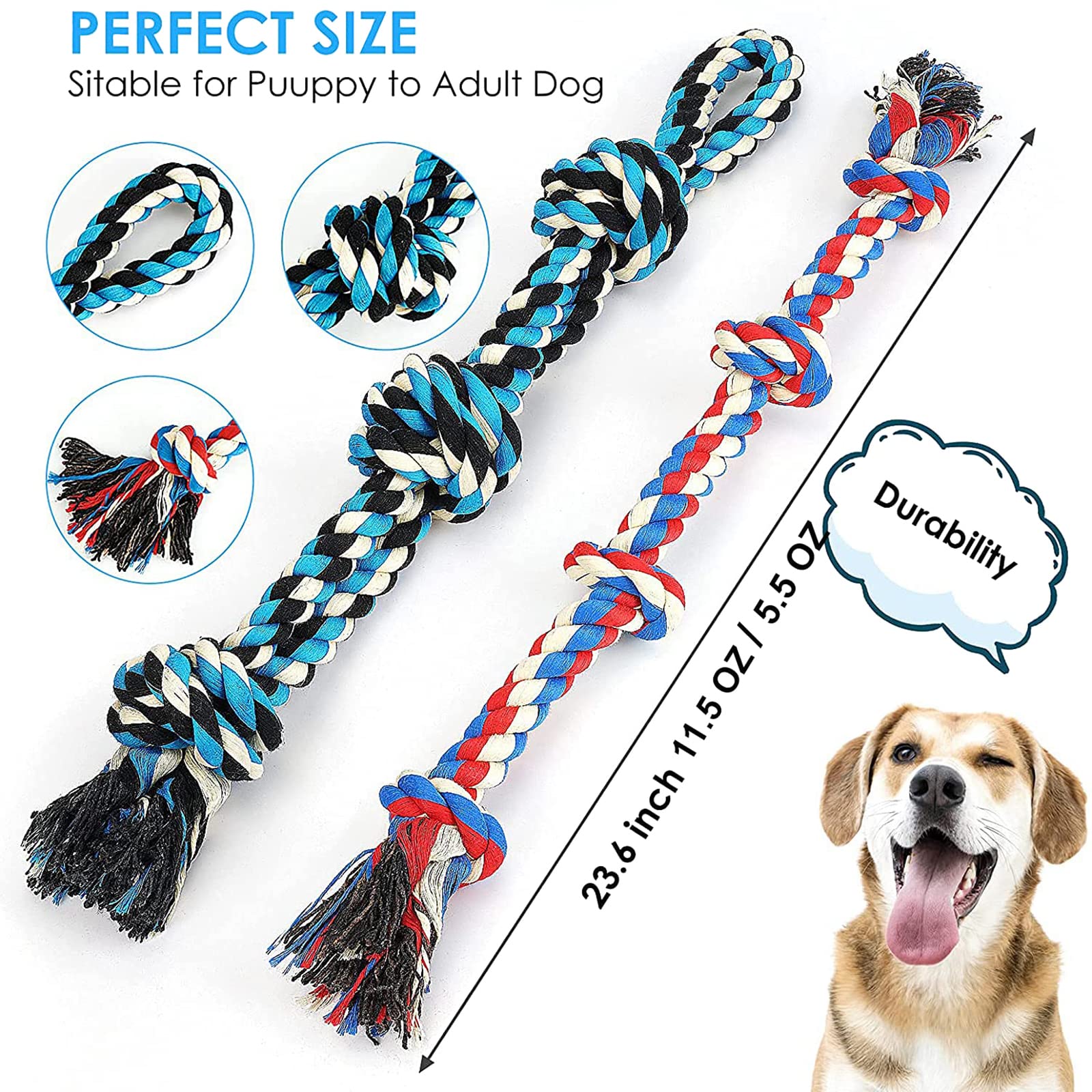 Zutesu Dog Chew Toy For Aggressive Chewer, 2 Pack Interactive Dog Toys Dog Rope Toys For Medium To Large Breed Dogs, Almost Indestructible Puppy Teething Toys Tug Of War For Training