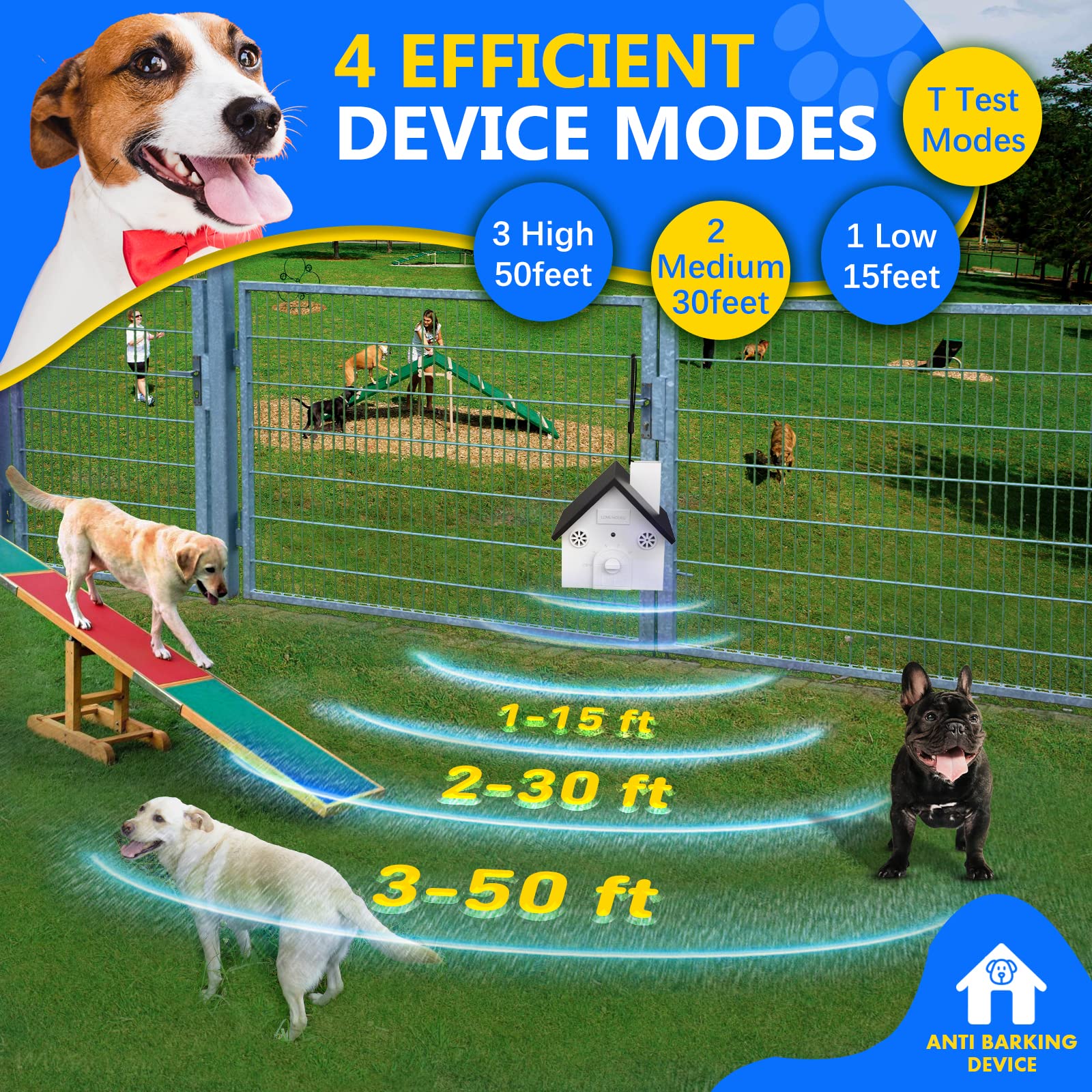 Anti Barking Device, 3 Levels Ultrasonic Dog Barking Control Devices, Dog Barking Deterrent With 50 Ft Range, Outdoor Waterproof Bark Box, Anti Barking Training Tools Safe For Human And Animal & Dogs
