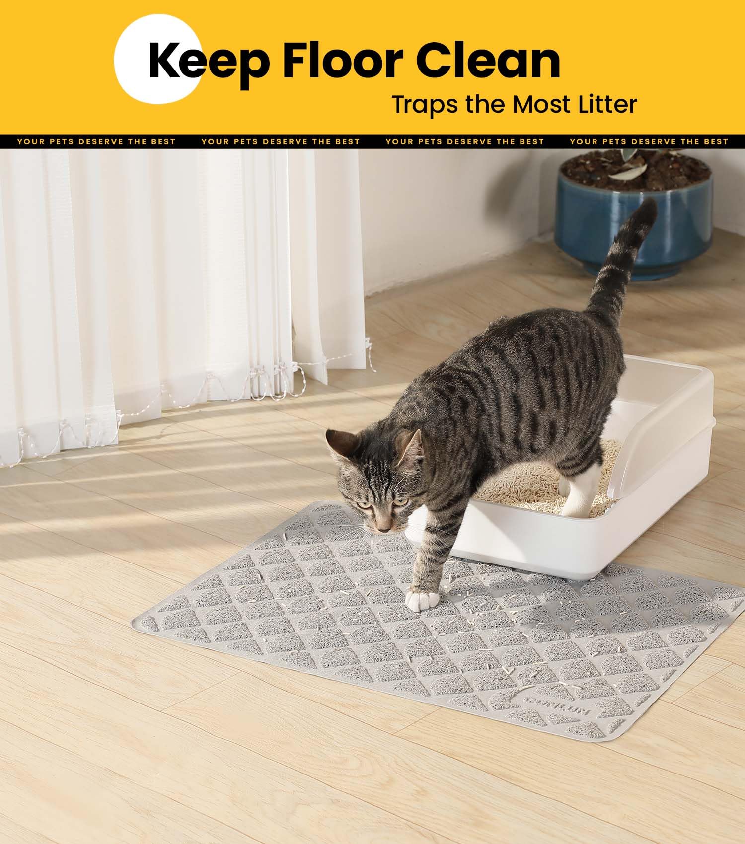 Conlun Cat Litter Mat Litter Trapping Mat, 24    X 17    Premium Durable Pvc Cat Litter Box Mat With Scatter Control, Non-Slip,
