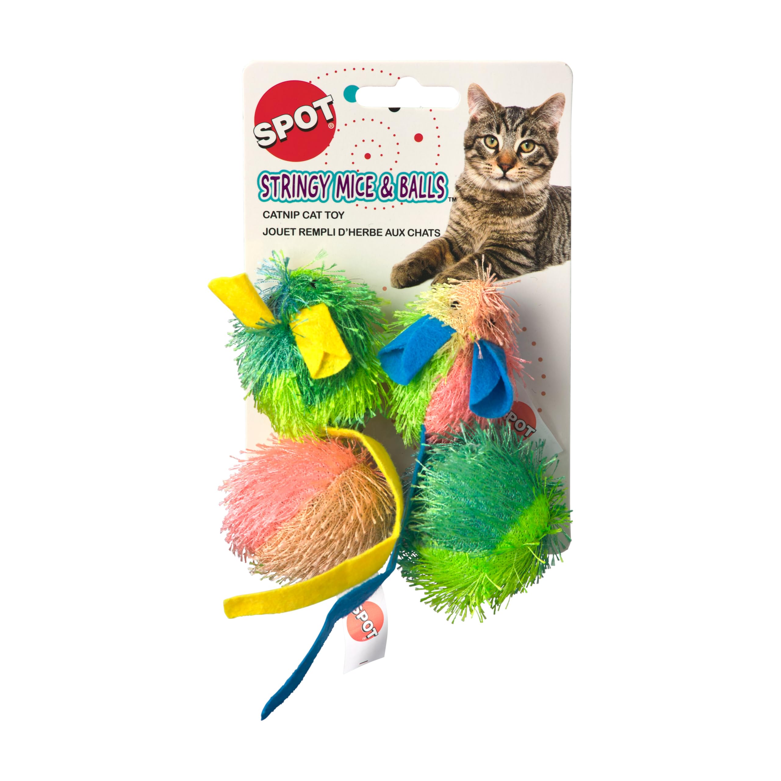 SPOT Stringy Mice & Balls - Catnip Cat Toys, Interactive, Colorful Plush Toys, Fun for Cats and Kittens to Bat and Chase, Boredo