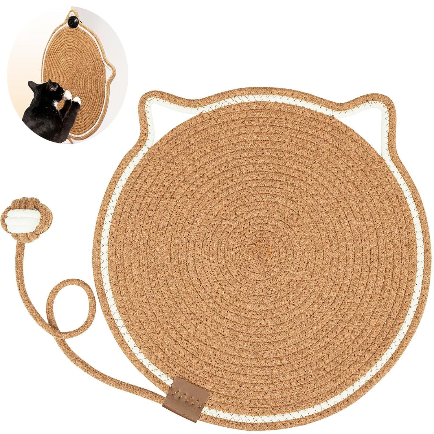 Dangfly Cotton Thread Cat Mat, Hand Woven Cartoon Cat Scratch Pad With Catnip Ball Comfortable Cotton Thread Mat Cat Claw Sharpe