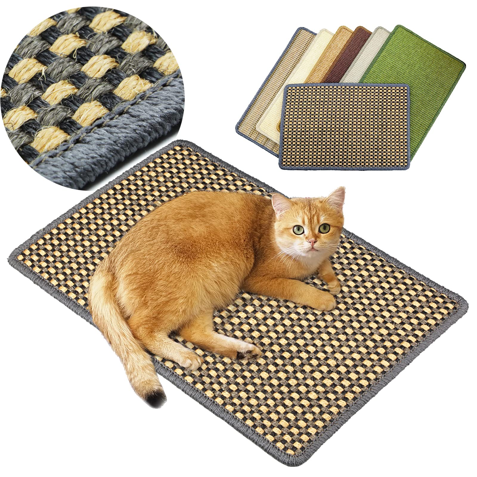 Pethave Cat Scratching Mat,23.6 x 15.7inch Sisal Cat Scratchers for Indoor Cats with hook and loop Tapes,Stick on Floor Wall Cat