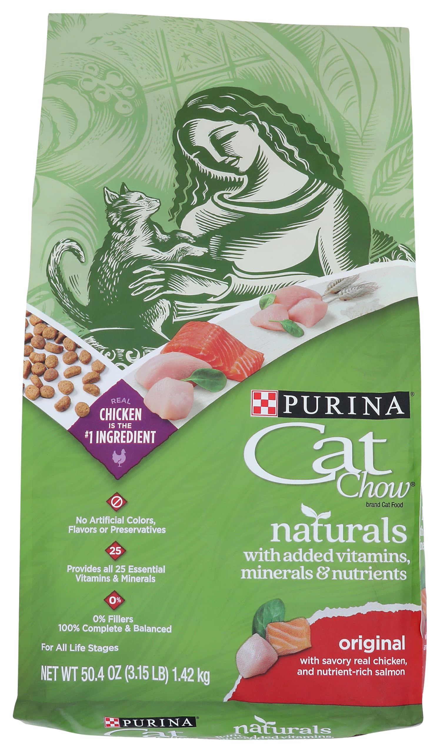 Purina Cat Chow Naturals Dry Cat Food, Original With Real Chicken, 3.15 Lb Bag
