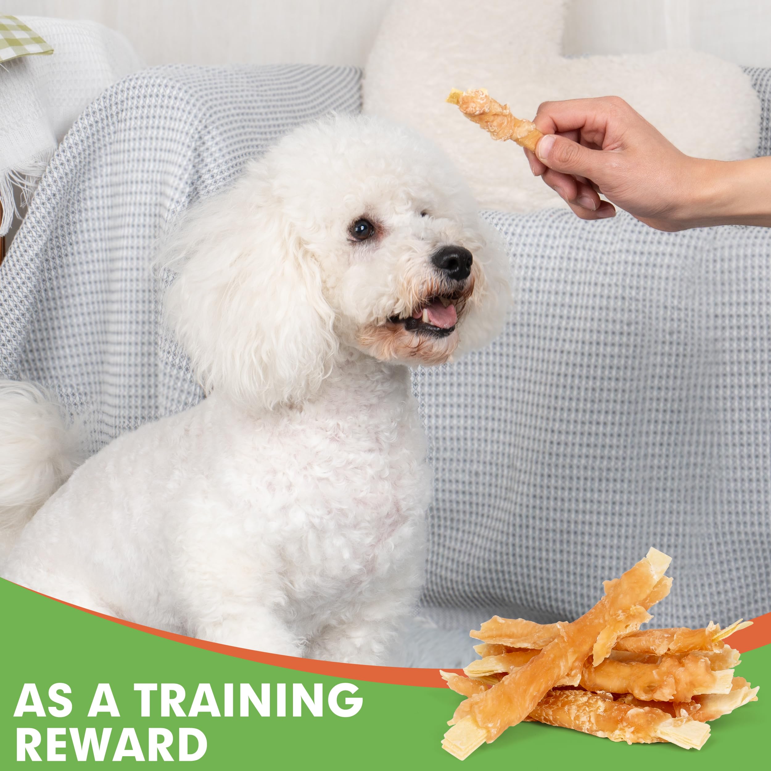 MON2SUN Rawhide Free Dog Treats, 4 Inch Chicken Wrapped Cod Fillet Dog Snacks for Small Dogs, Soft and Training Treats, 10.58oz