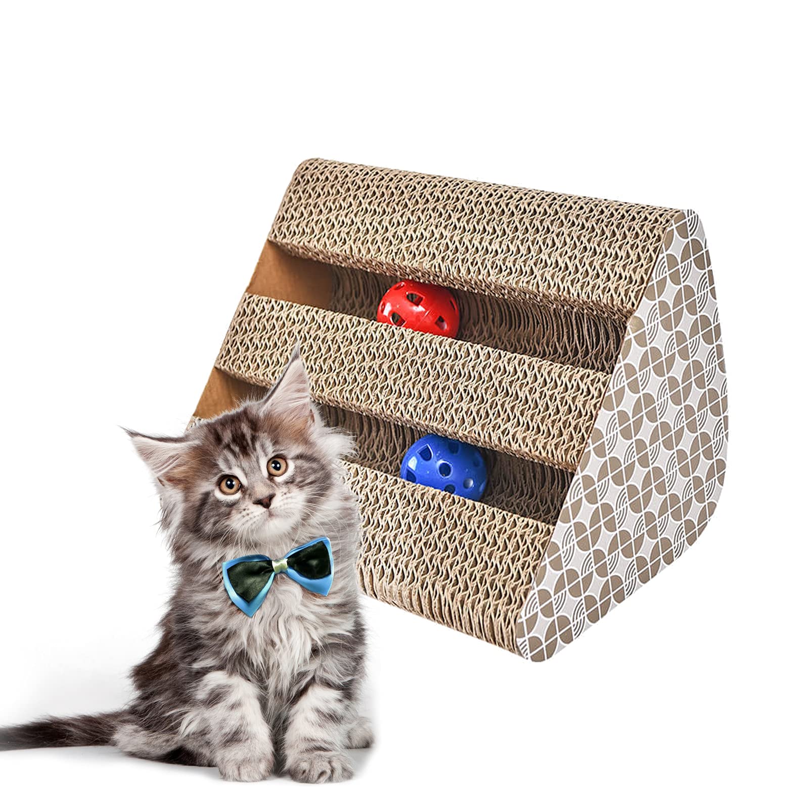 Citarum Erya Fun Pet Cat Scratching Post Cardboard/Grinding Cat Claw Toys/Cat Scratcher With Bell Catnip (Triangle)