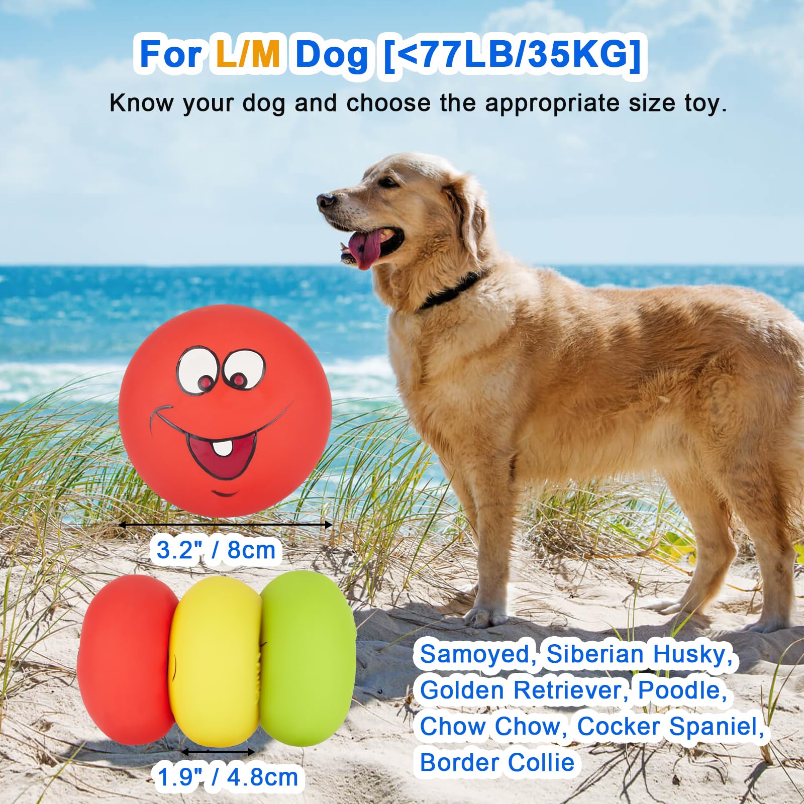 Gulucute Dog Squeaky Toys Fun Emoji Latex Squeaky Dog Balls Large Size Chewing Rubber Soft Interactive Fetch Play Balls For Big