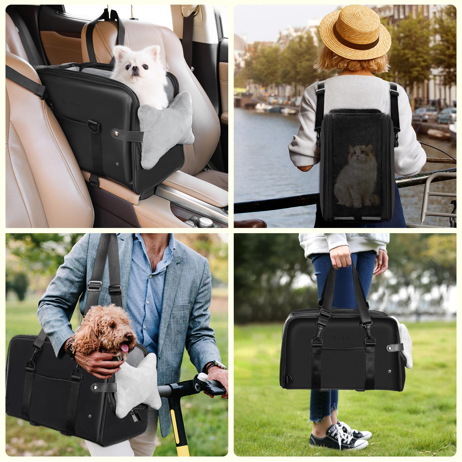 PetsHome Console Dog Car Seat for Small Dogs, Premium PU Leather Dog Booster Seat Portable Pet Car Seat with Double Fixation Sea
