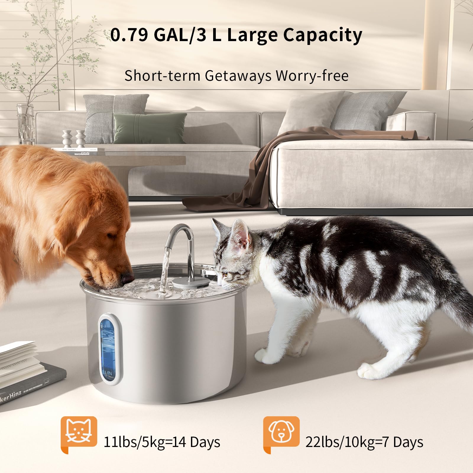 Stainless Steel Cat Water Fountain, 3L/101Oz Pet Water Fountain, Dog Waterer With Quiet Pump And 4-Layer Filtration For Cats And