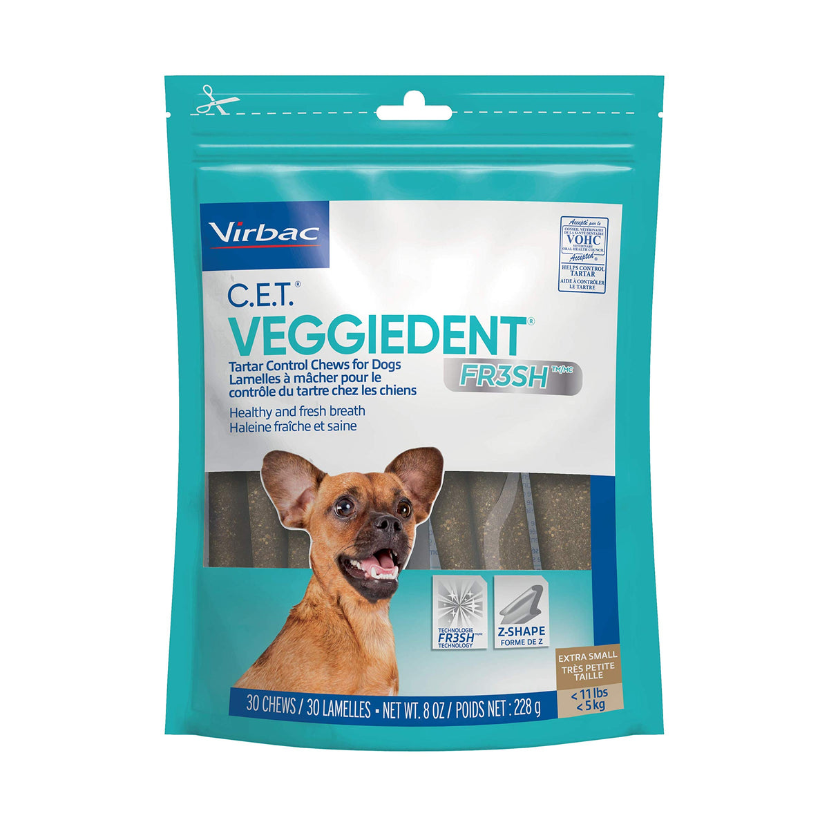 Virbac C.E.T. Veggiedent Fr3Sh Tartar Control Chews For Dogs, Extra Small, 8 Oz (Pack Of 1)