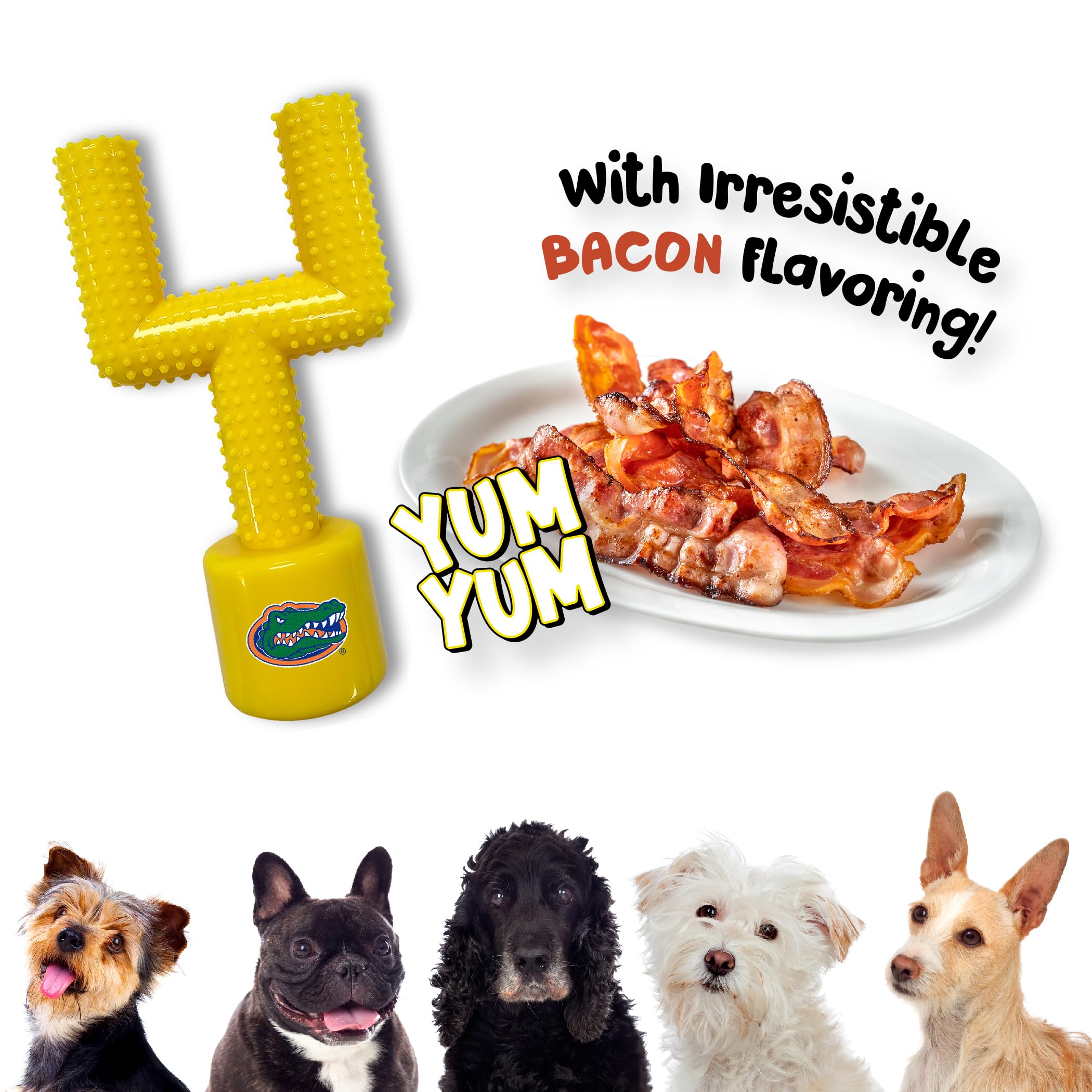 Ncaa Florida Gators Mega-Chew Hard Nylon Bacon-Flavored Dog Bone Football Goal-Post Chew Toy. Interactive, Tasty & Fun Dog Chew