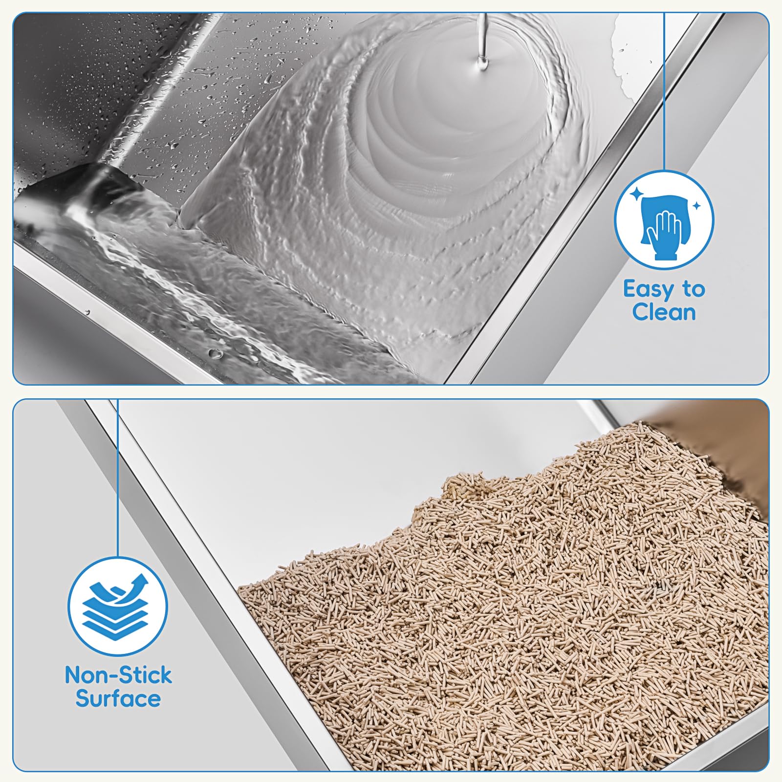 2 Pack Stainless Steel Cat Litter Box with Lid, XL Extra Large Metal Kitty Litter Box for Big Cats, 24 L x 16 W x 12 H, Enclosed