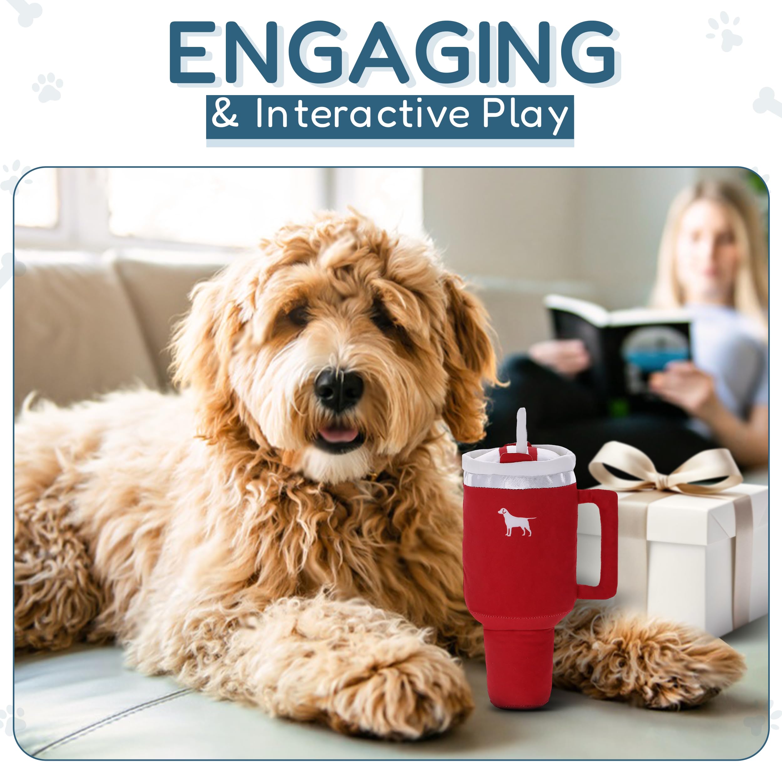 Puproar Pup Cup Tumbler Dog Toy - Funny Birthday Dog Toy For Girl Dogs Or Puppies, Cute Squeaky Plush Gift (Ruby Red)