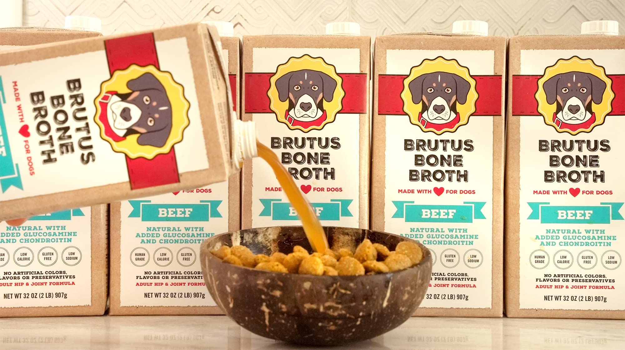 Brutus Beef Bone Broth for Dogs and Cats - All Natural Bone Broth with Chondroitin Glucosamine & Turmeric, Human Grade Food Topp