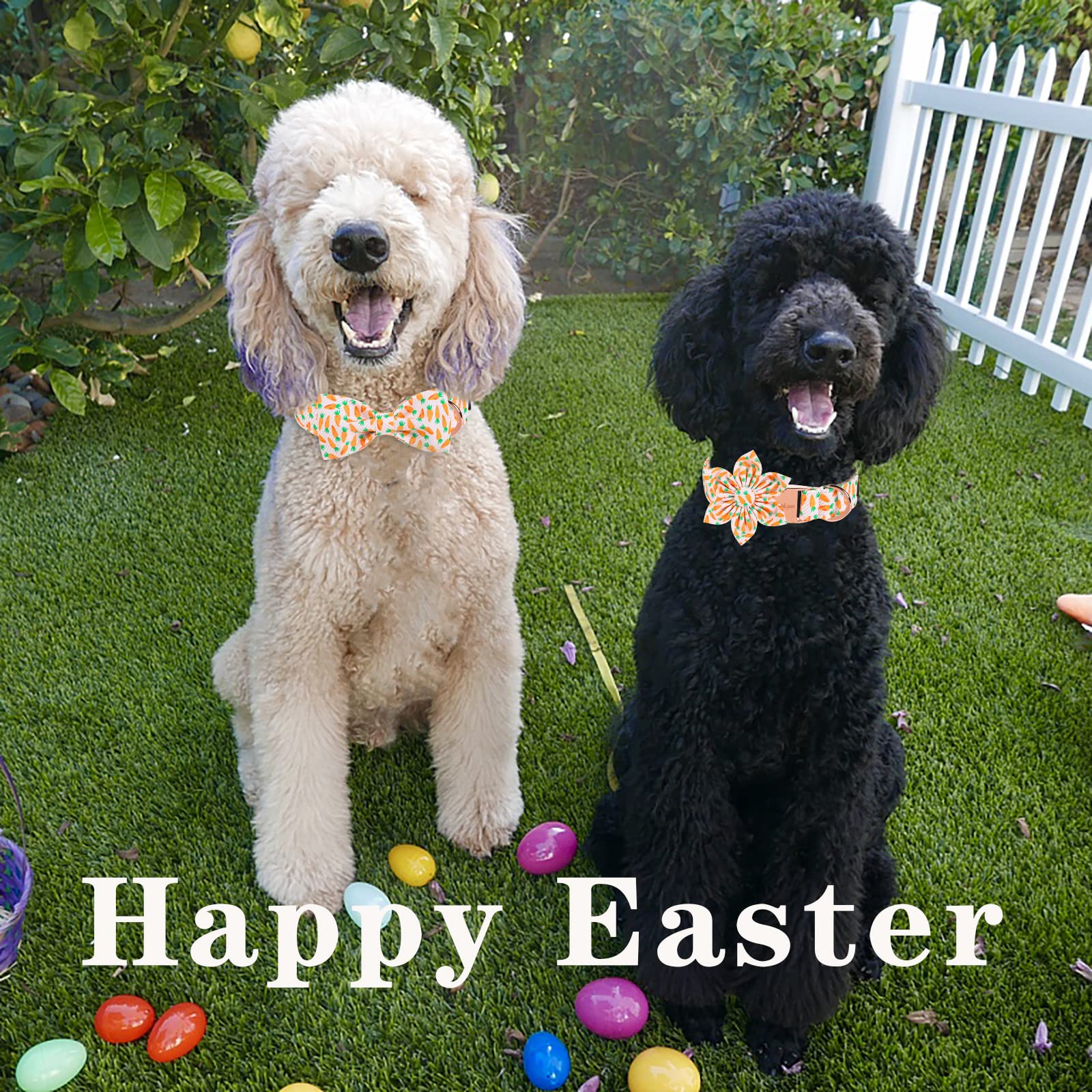Unique Style Paws Easter Day Dog Collar With Bow Tie Blue Pink Grid Puppy Collar For Small Medium Large Boys Girls-Xl