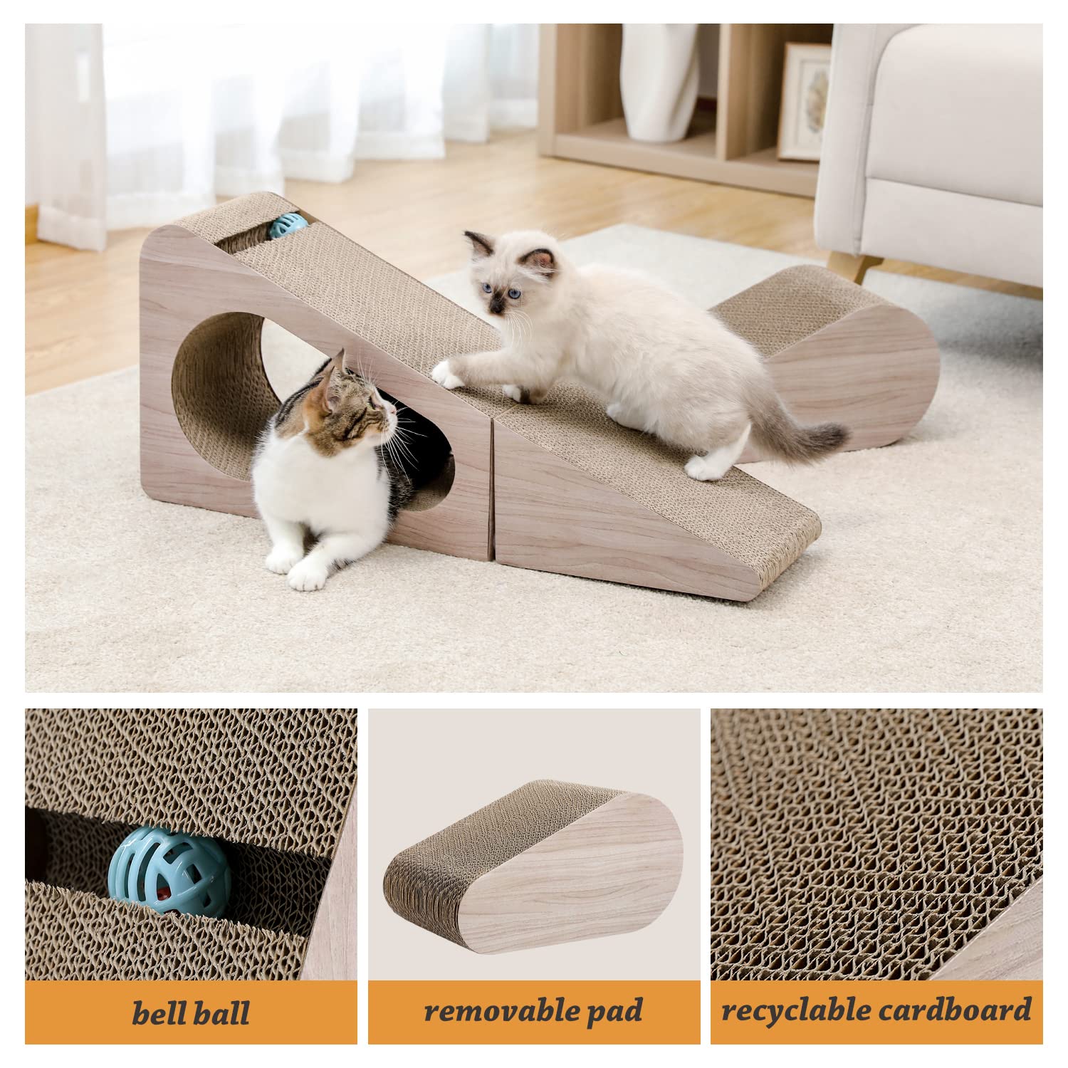 Pawz Road Cat Scratching Post, 2 In 1 Large 28.3' Corrugated Cat Scratcher Three Sided Use Scratching Pad With Balls For Indoor Cats And Kittens