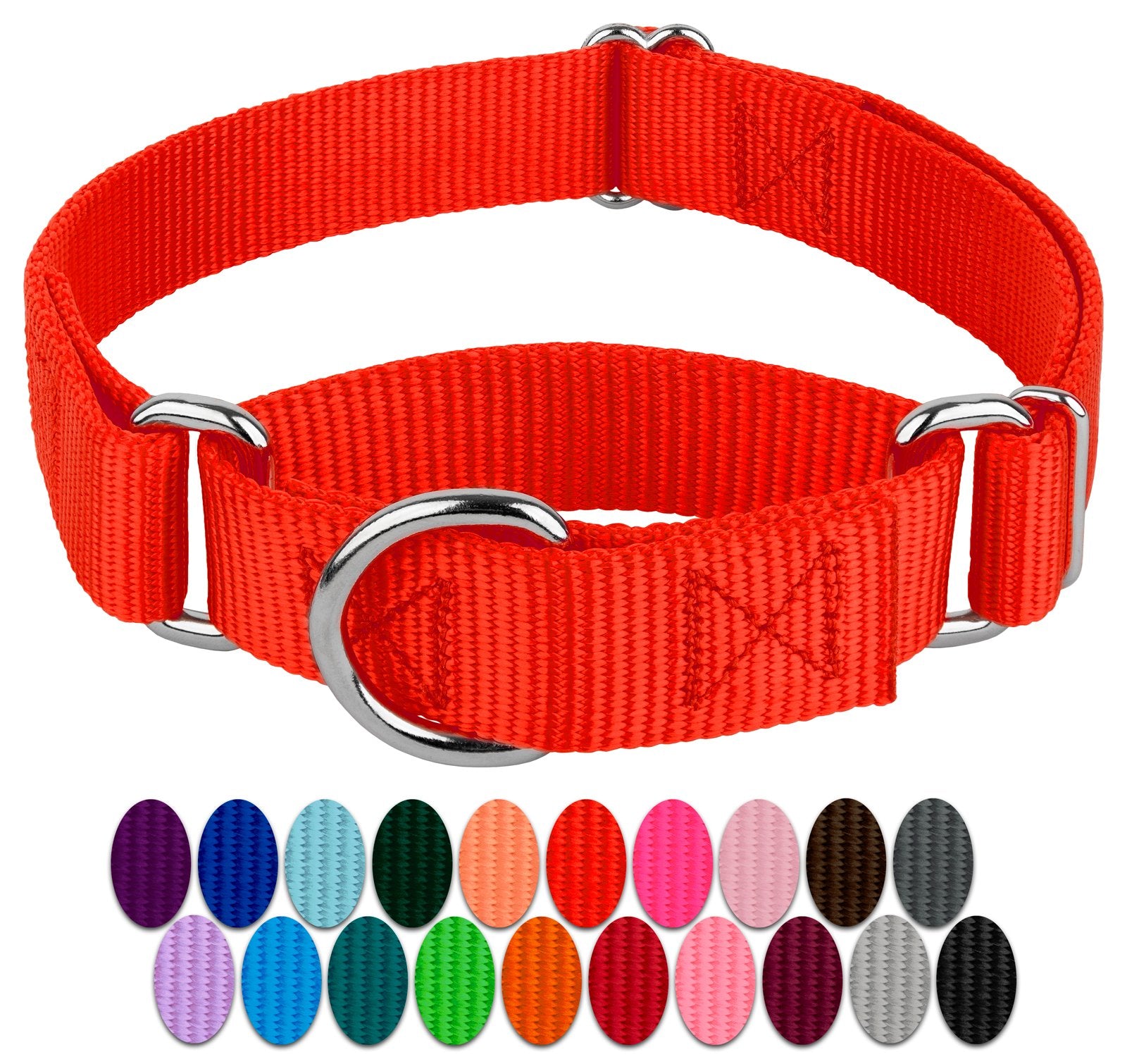 Country Brook Petz - Hot Orange Martingale Heavy Duty Nylon Dog Collar - 21 Vibrant Color Options (3/4 Inch Width, Small)