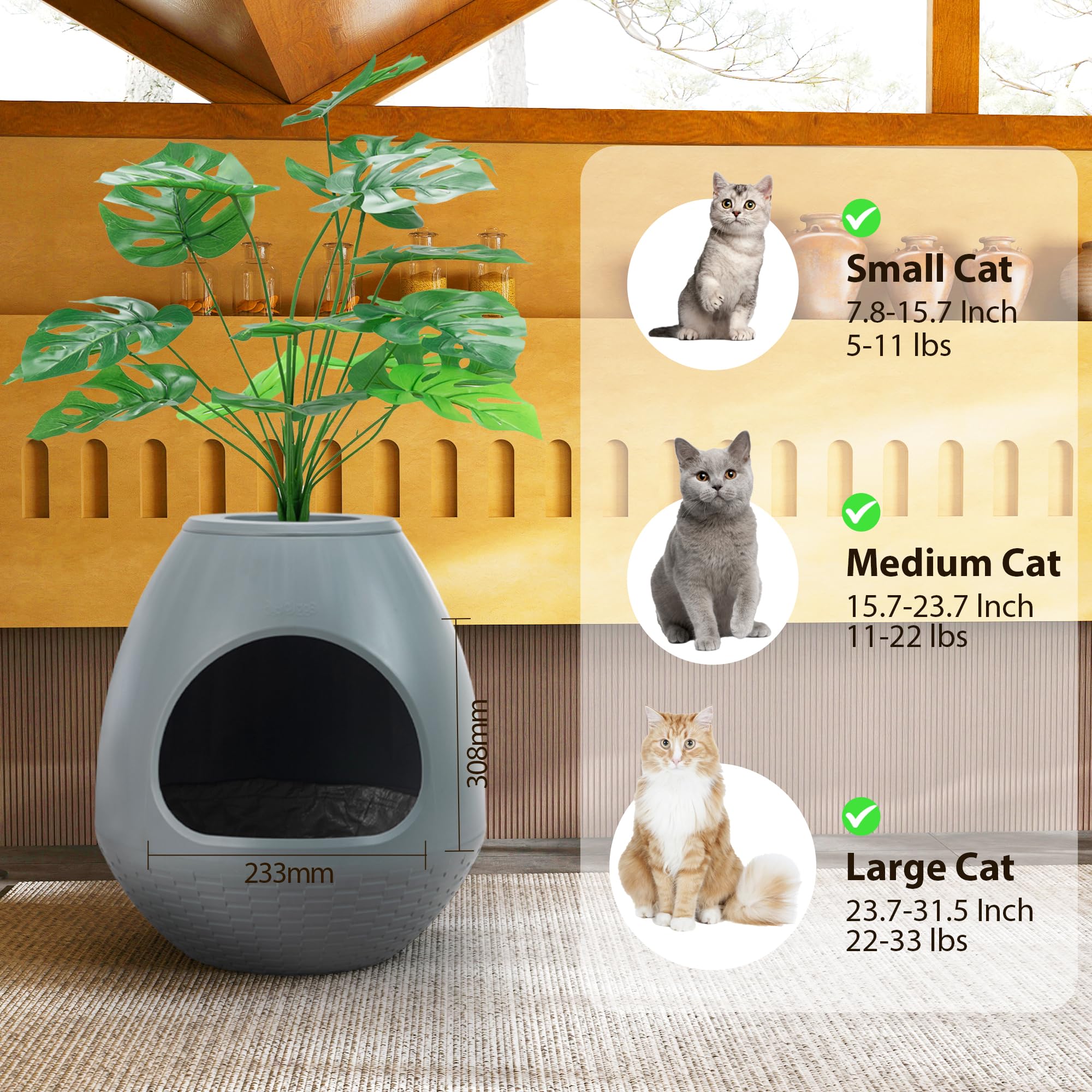 Eggloa6 Hidden Litter Box - Plant Litter Box Enclosure With Artificial Plants, Diy Cat Litter Box Furniture Extra Large (Grey)