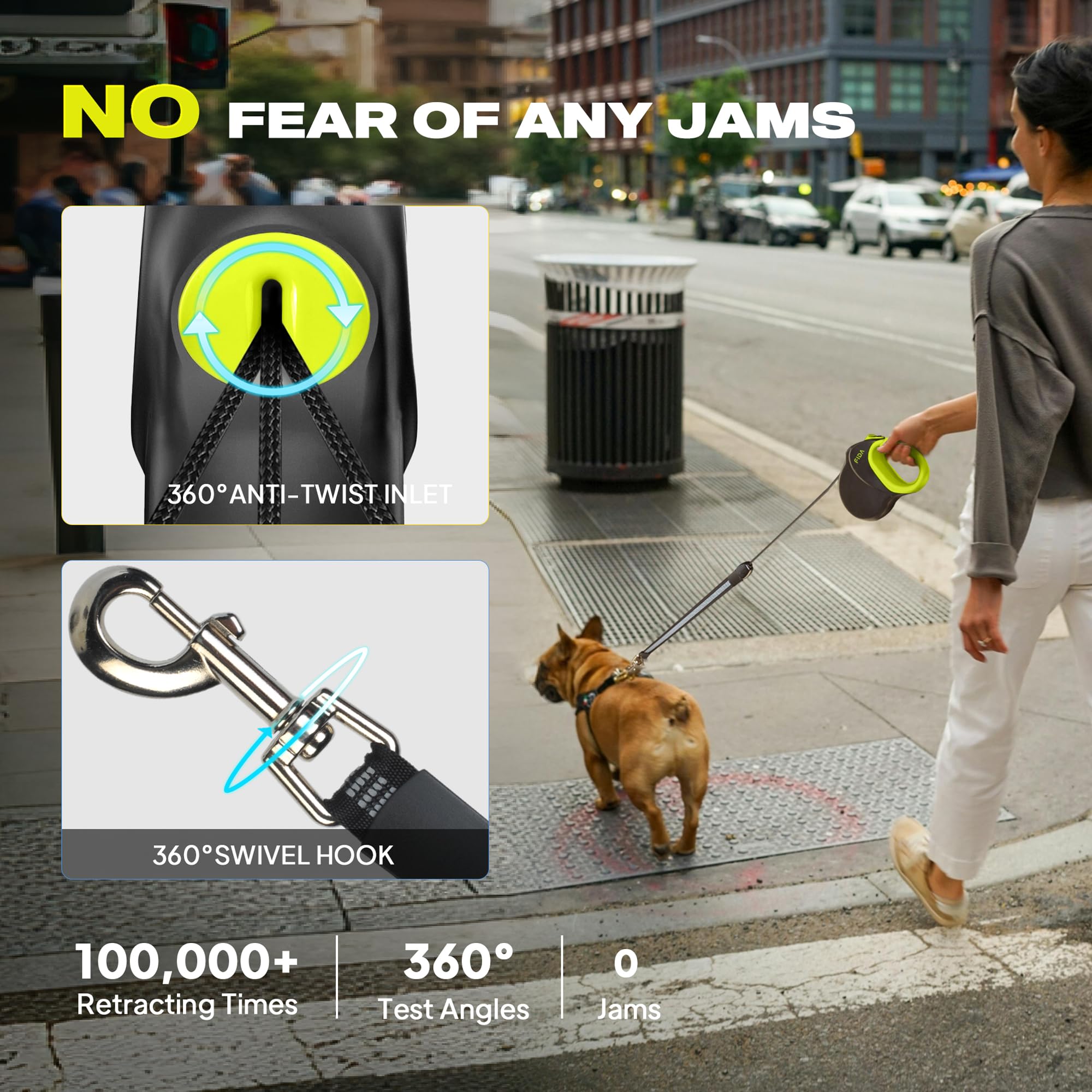 Fida 30Ft Upgraded Retractable Dog Leash, Heavy Duty Pet Walking Leash For Medium/Large Breed Up To 110 Lbs, 360 Tangle-Free Lon