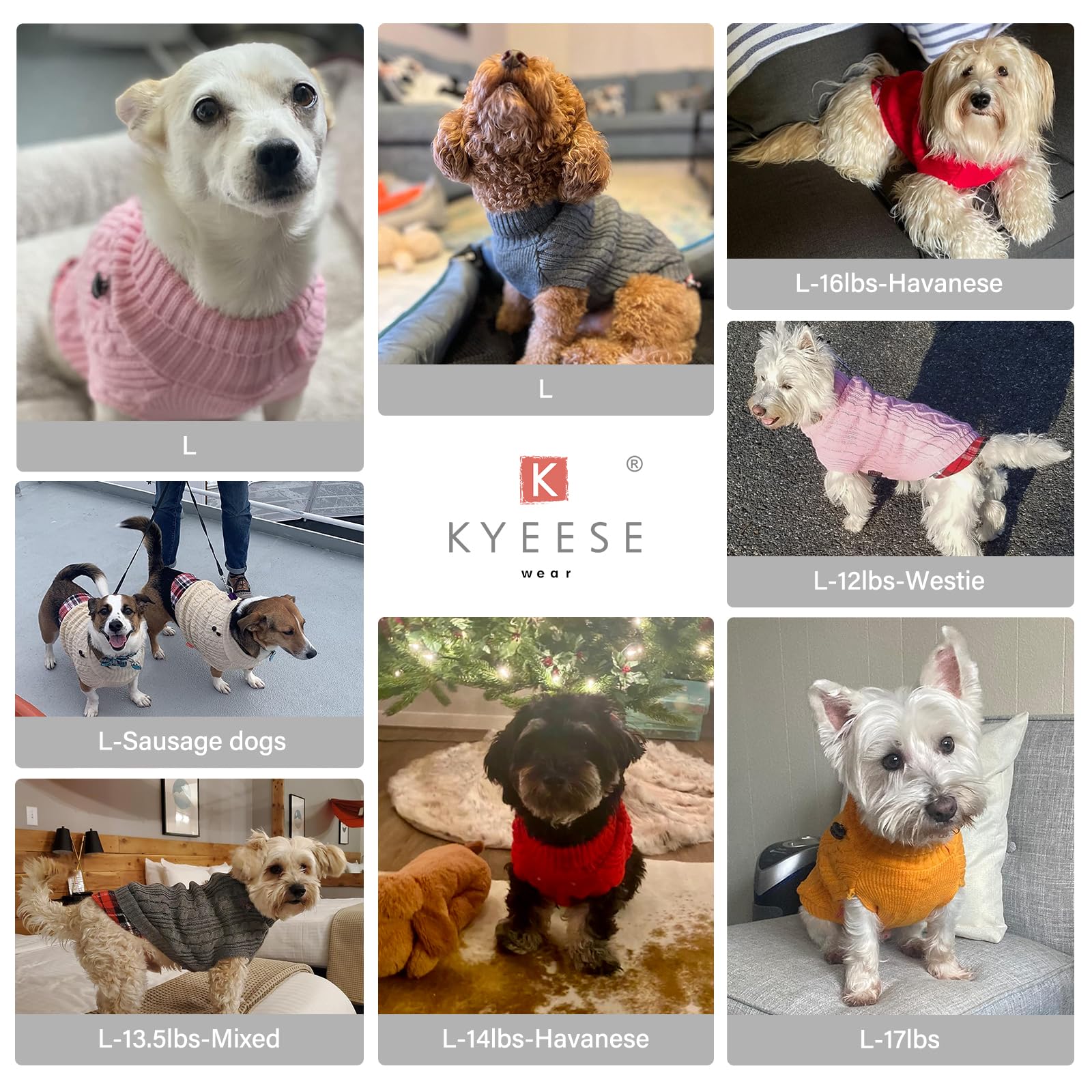 Kyeese Medium Dog Sweaters With Gingham Doggie Pullover Sweater Knitwear Knit Warm Pet Coat For Fall Winter