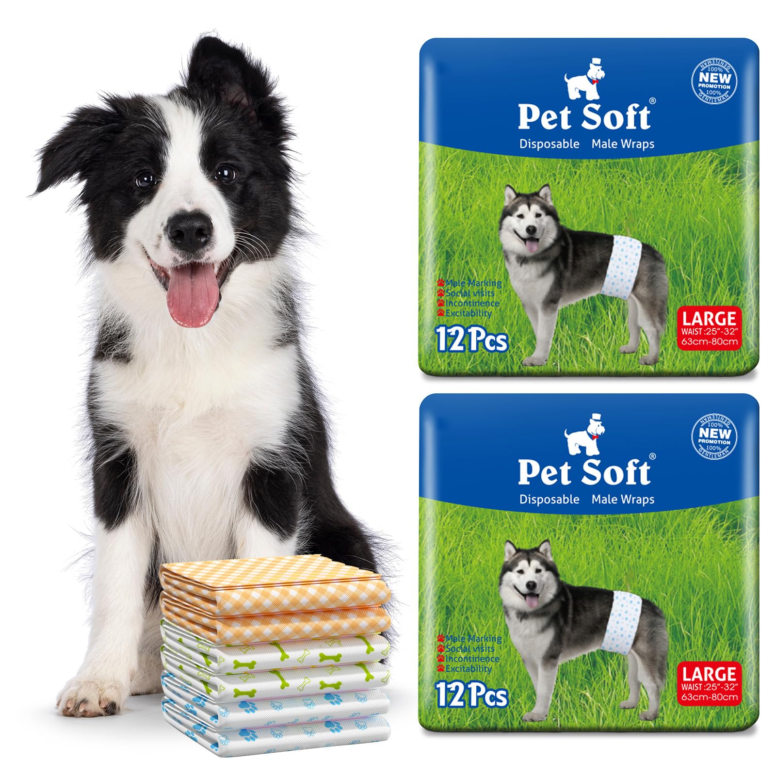 Pet Soft Disposable Male Dog Wraps - Dog Diapers For Male Dogs, Puppy Diapers 24Pcs Large
