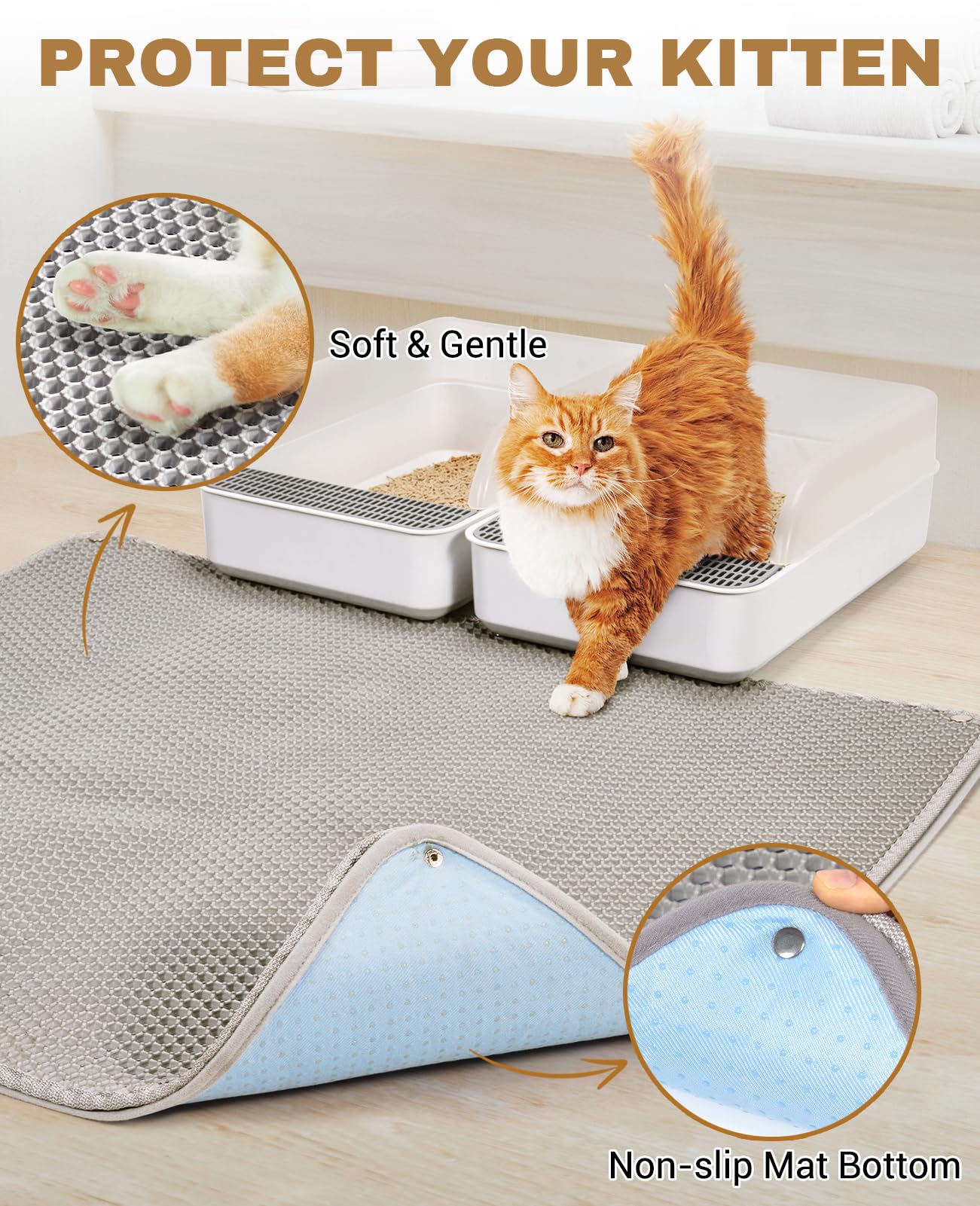 Fostanfly Cat Litter Mat - Extra Large Xl 45''X 27'' Cat Litter Trapping Mat, Machine Washable Double Layer Design, Urine & Wate