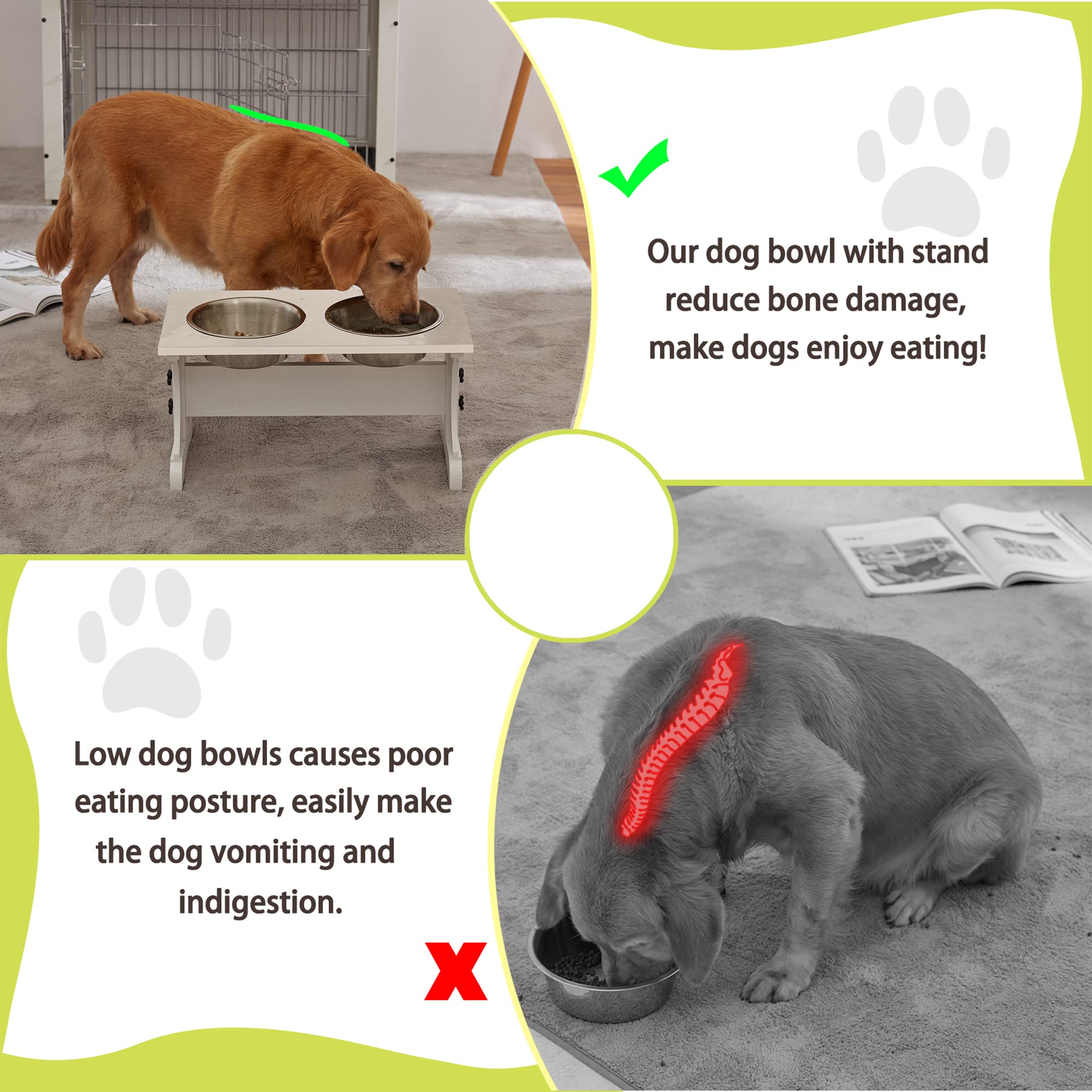 Piskyet Elevated Dog Bowls,Farmhouse Dog Bowls Stand, Raised Dog Bowl with 2 Stainless Steel Wooden Dog Bowls,3.5Cups 8.6'' H_30