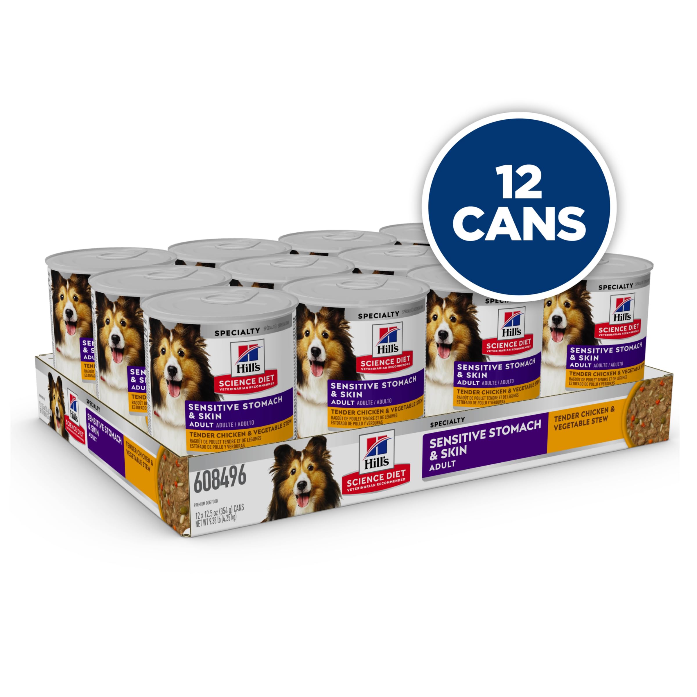 Hills Science Diet Sensitive Stomach & Skin, Adult 1-6, Stomach & Skin Sensitivity Support, Wet Dog Food, Tender Chicken & Vege