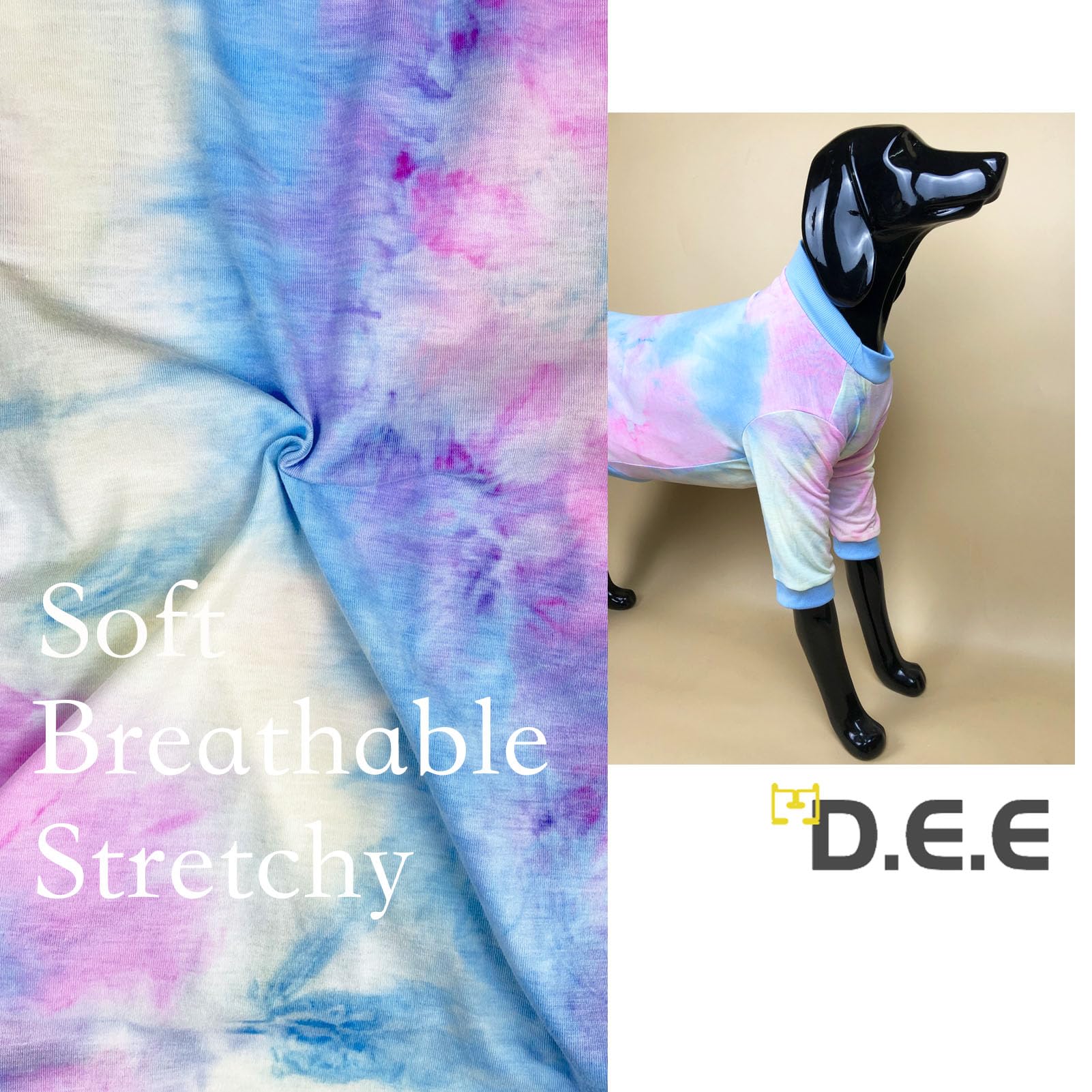 D.E.E Cotton Dog Shirts Large Tie Dye Dog Clothes Lightweight Girl Boy Big (Blue, L(19.6'' Back 23.6'' Chest))