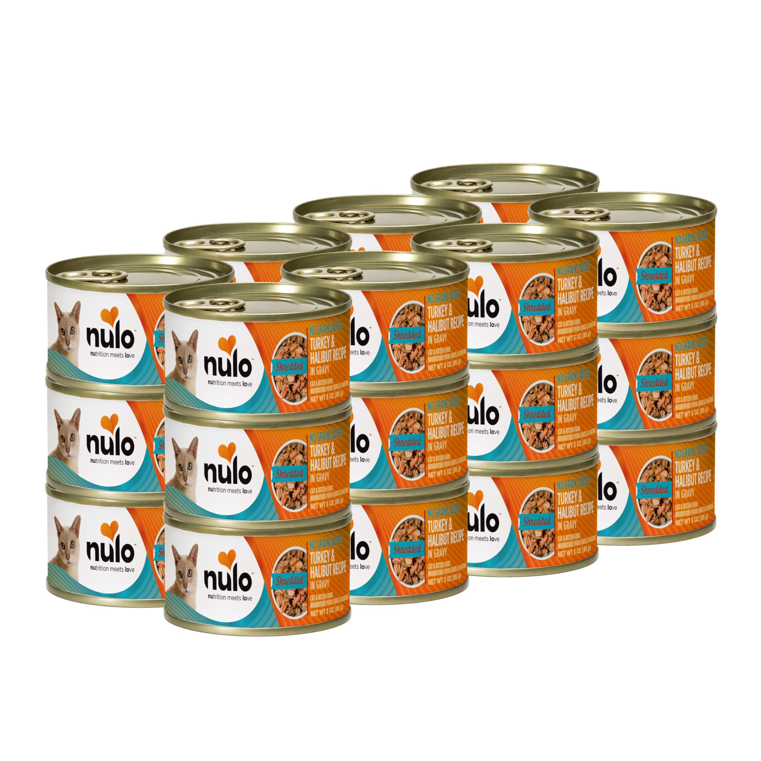 Nulo Turkey & Halibut Shredded Wet Canned Cat Food, 3 Ounce (Pack of 24)