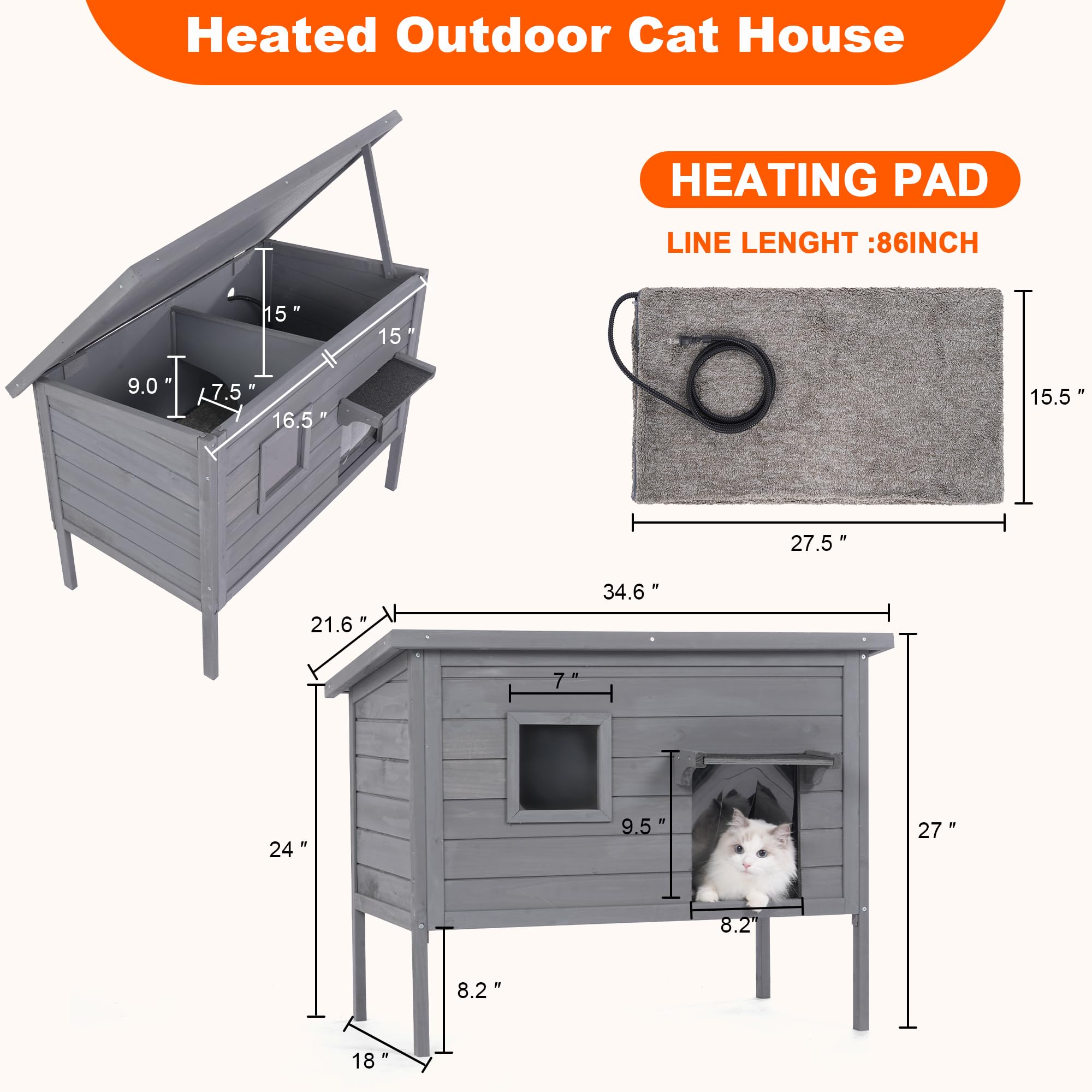 Marunda Woodheated Cat Houses For Outdoor Cats In Winter, Heated Cat House For Indoor And Kitty Shelter For Your Pet To Stay War