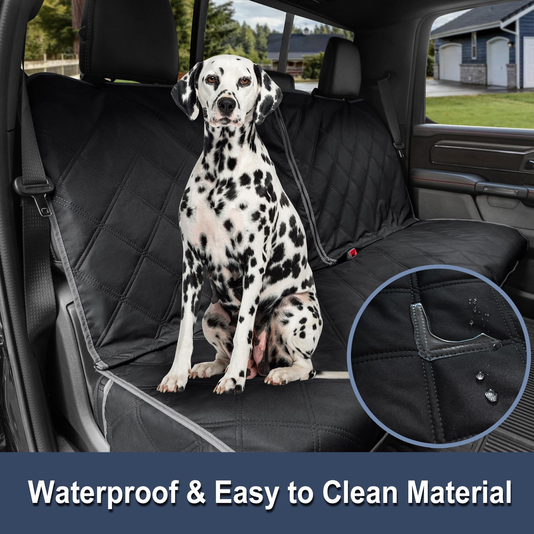 Zq Trucks Dog Car Back Seat Cover For Ram1500/F150/Gmc Sierra/Tacoma/Chevrolet Silverado, Access For Middle Seatbelt, Waterproof