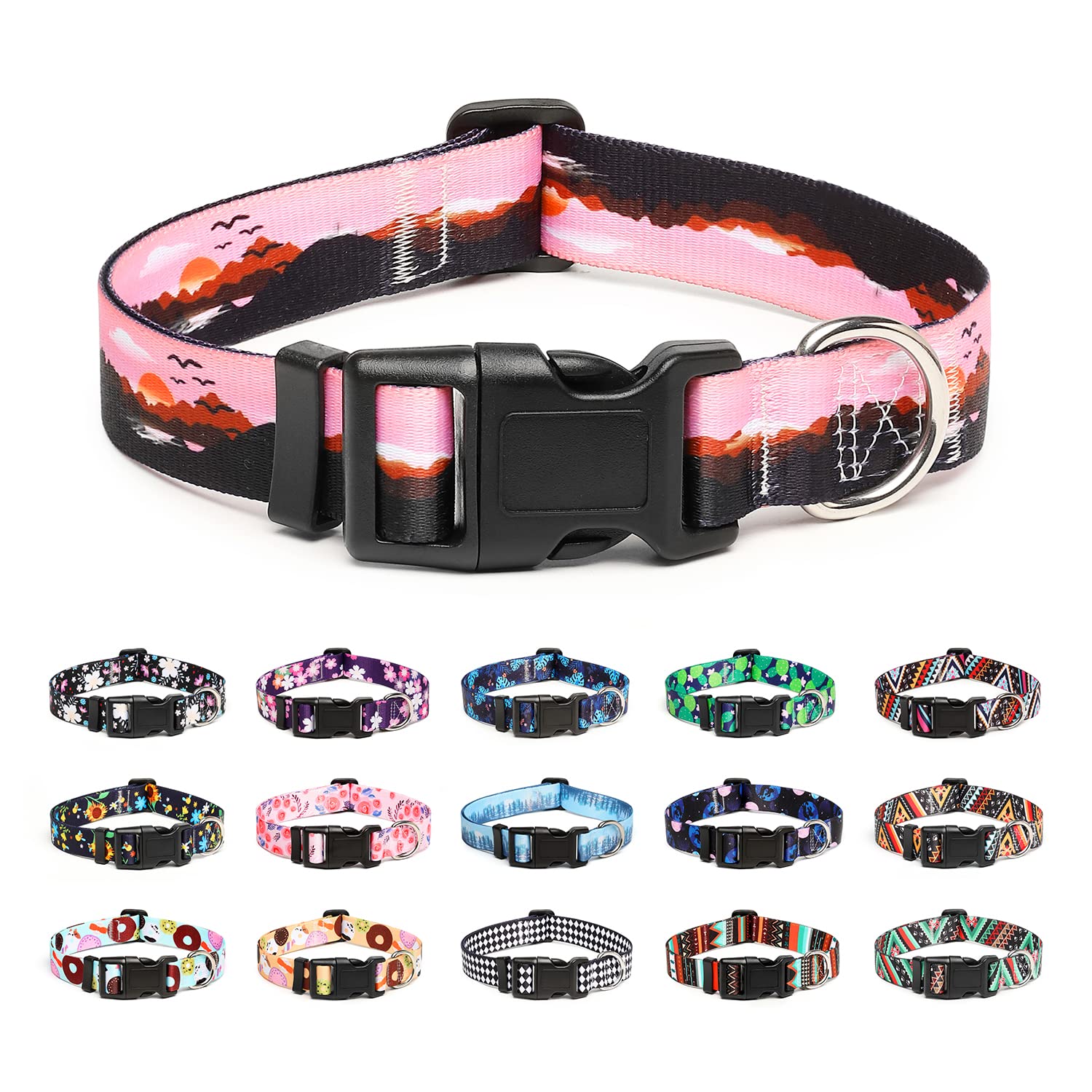 Mercano Adjustable Dog Collar - Special Design Patterns, Soft Nylon Comfortable Durable Pet Collar For Small Medium Large Dogs (S, Sunset)