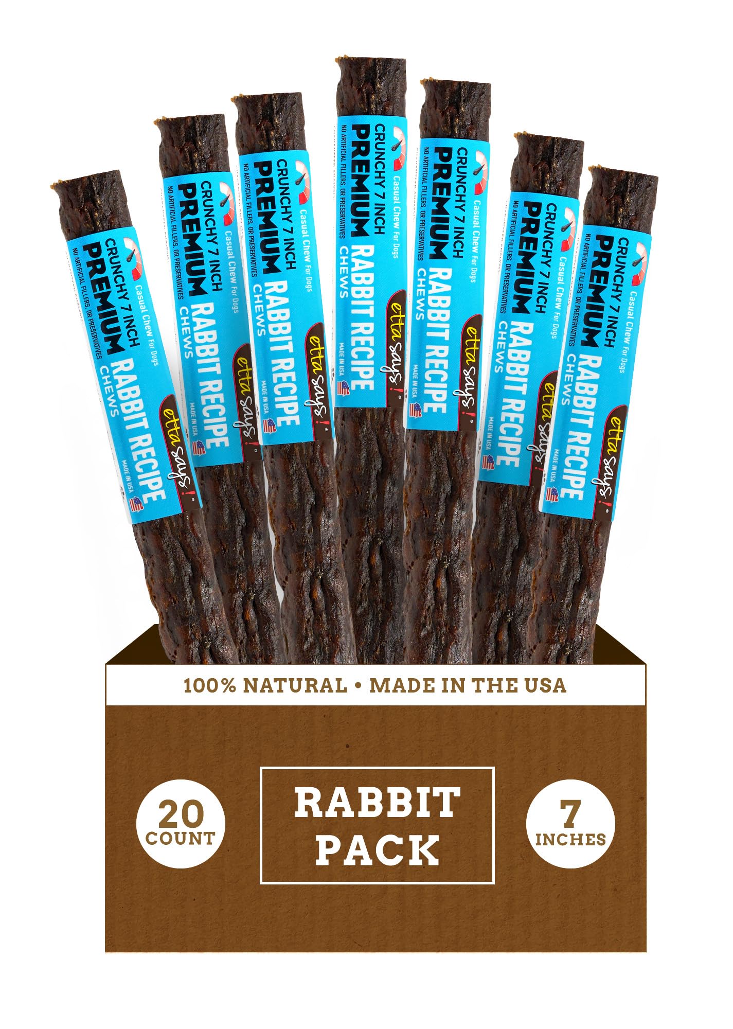 etta says! Premium Crunchy 7 Rabbit Dog Chews - Grain-Free Dog Treats, Good for Teeth, Easy to Digest - Made in The USA (20 Coun
