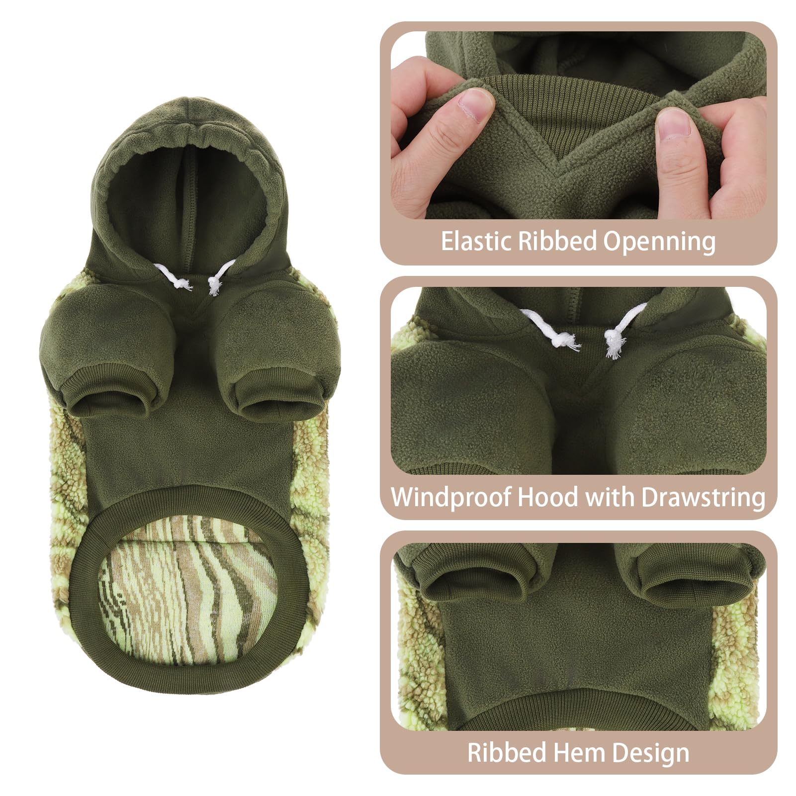 PUPTECK Dog Hoodie Puppy Sweatshirt Warm Dog Sweater Winter Clothes Cold Weather Coats for Small Medium Large Dogs, Green, L