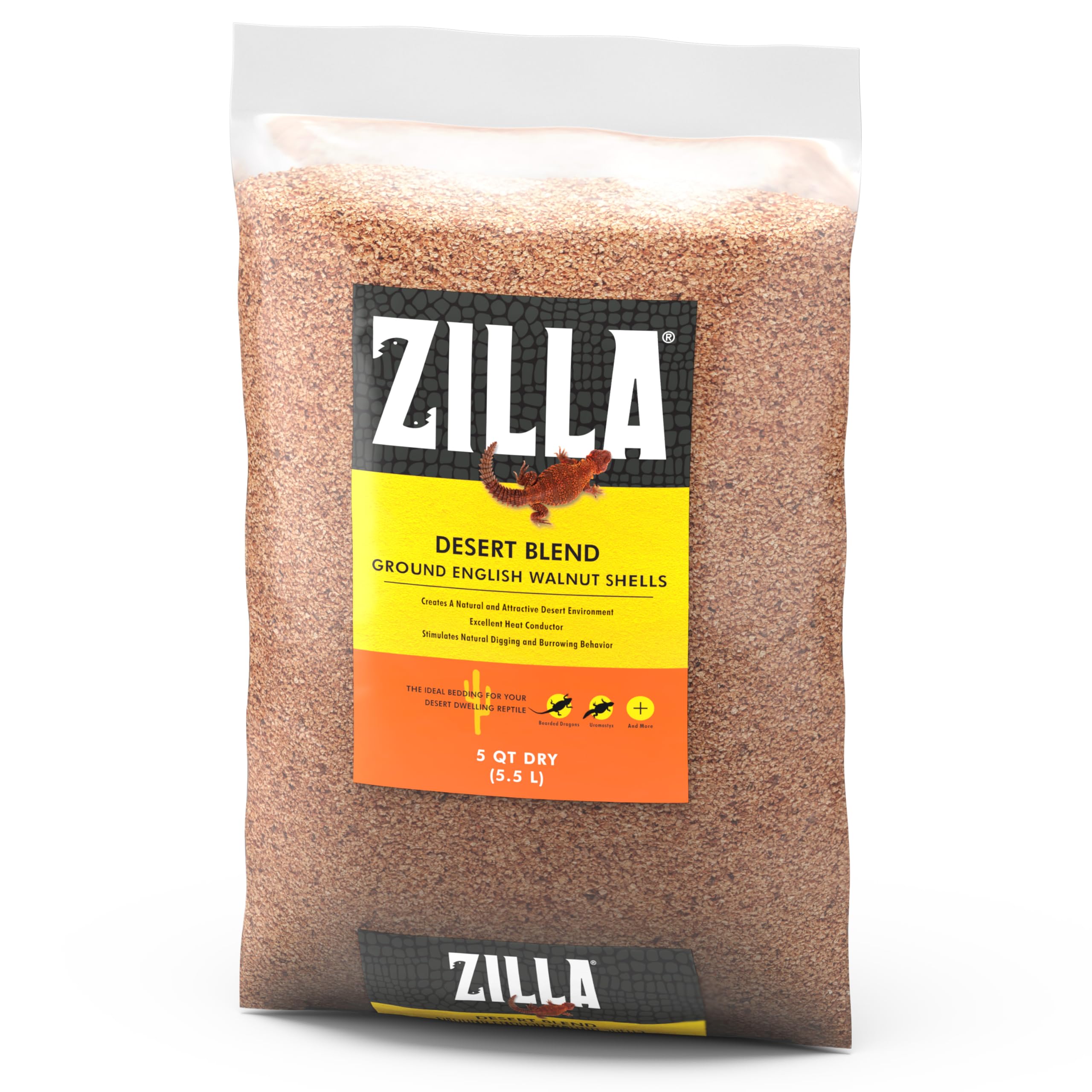Zilla Pet Reptile Terrarium Substrate Bedding, Walnut Desert Blend, for Bearded Dragons, Monitors, Skinks and Uromastyx, 5 Quart
