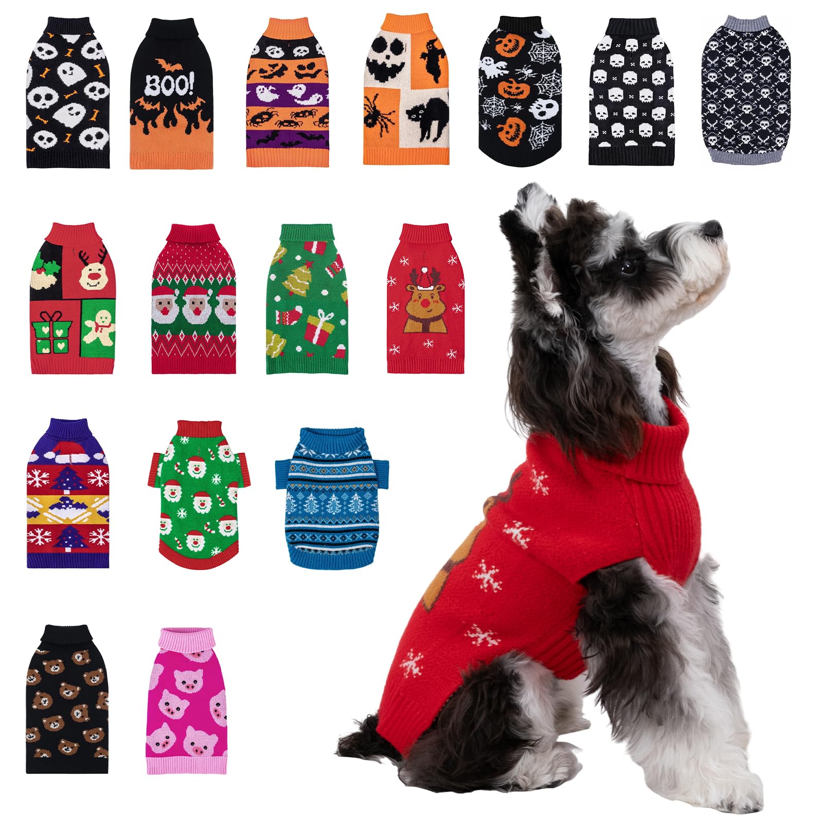 Cutebone Christmas Dog Sweater For Medium Large Dogs Reindeer Knit Red Puppy Sweater Turtleneck Pet Winter Clothes Cat Apparel W