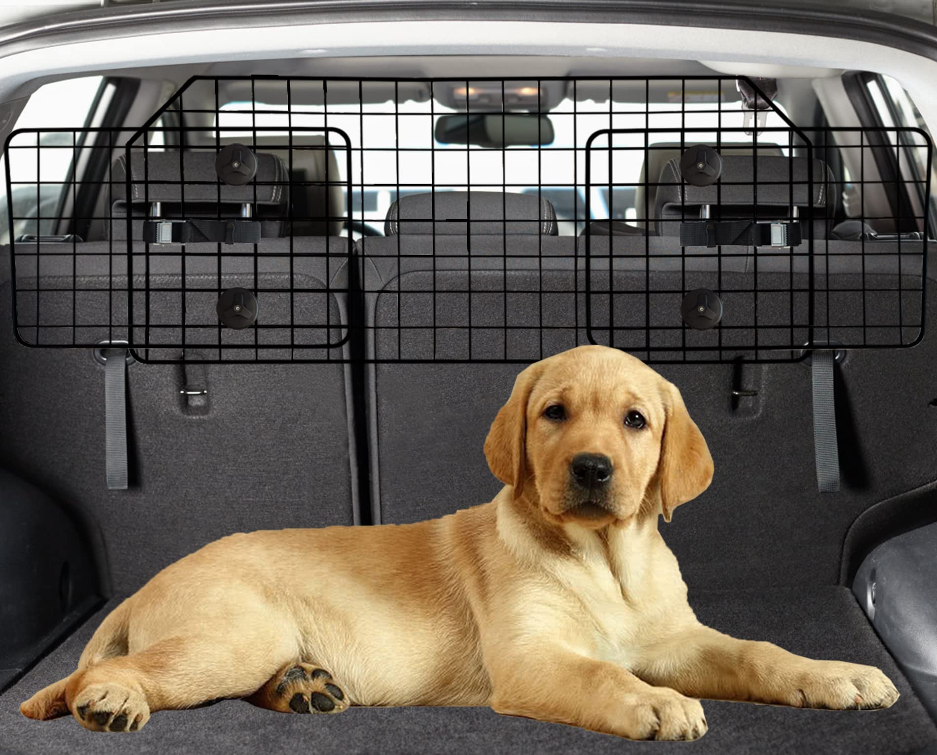 Noamoo 38-66.5 Inches Dog Car Barrier For Suvs, Van, Vehicles, Adjustable Large Pet Barriers, Universal Fit Heavy-Duty Wire Mesh