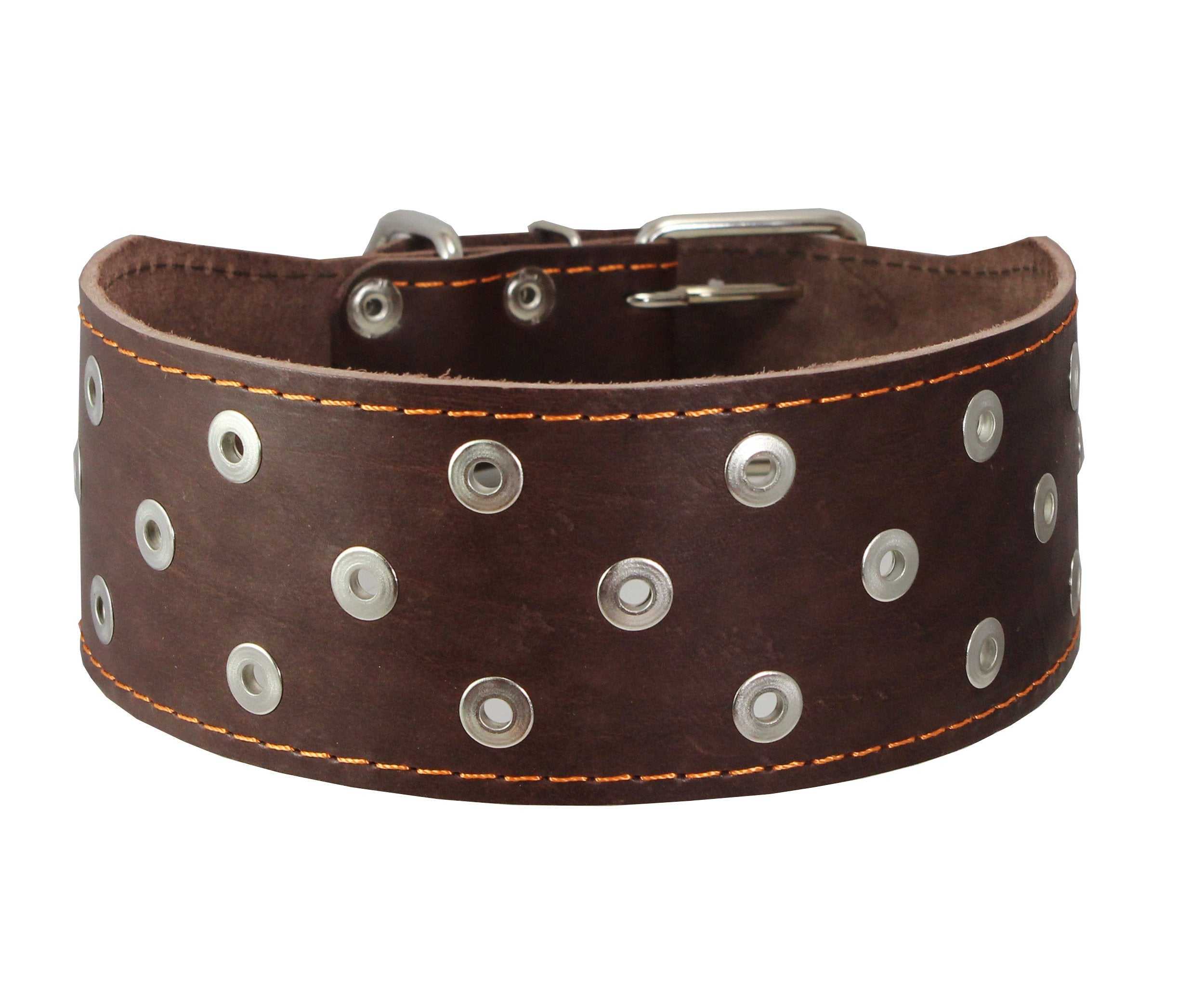 Dogs My Love 3' Extra Wide Heavy Duty Genuine Leather Studded Brown Leather Collar. Fits 20'-24.5' Neck. For Large Breeds - Rottweiler, Pitbull