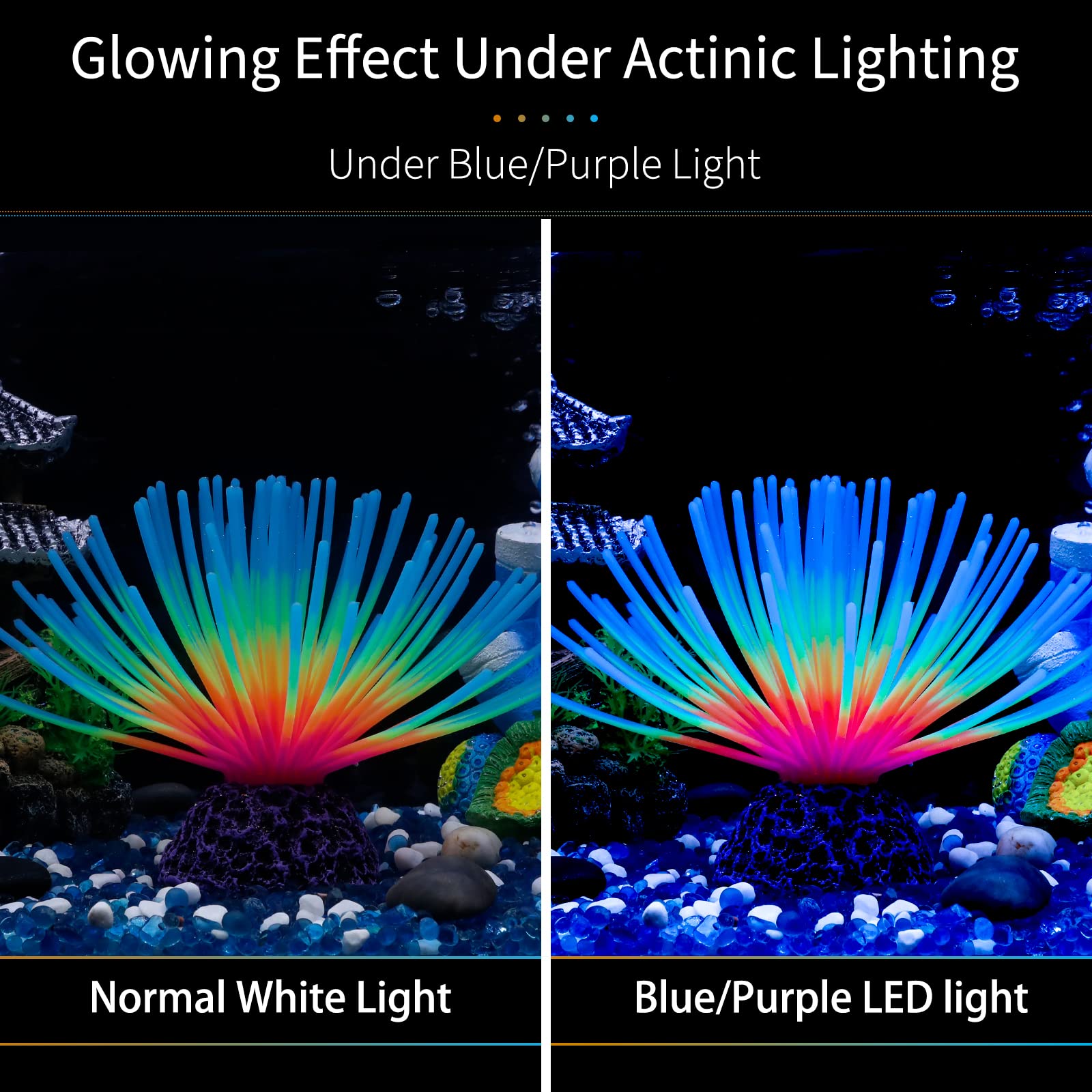 Uniclife Aquarium Imitative Iridescent Blue Sea Urchin Ball Artificial Silicone Ornament With Glowing Effect For Fish Tank Lands
