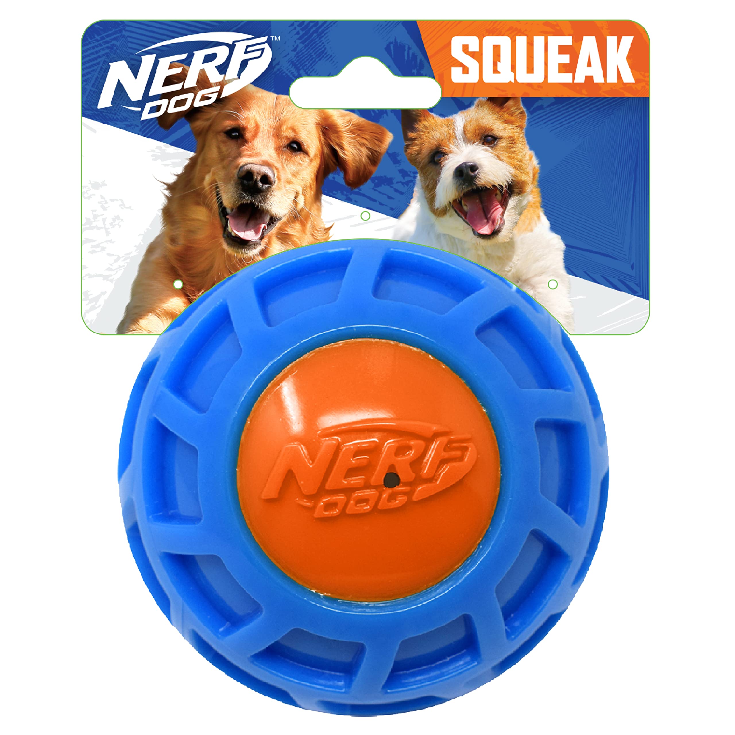 Nerf Dog 4In Tpr Exo Squeak Ball - Blue/Orange, Large Breeds