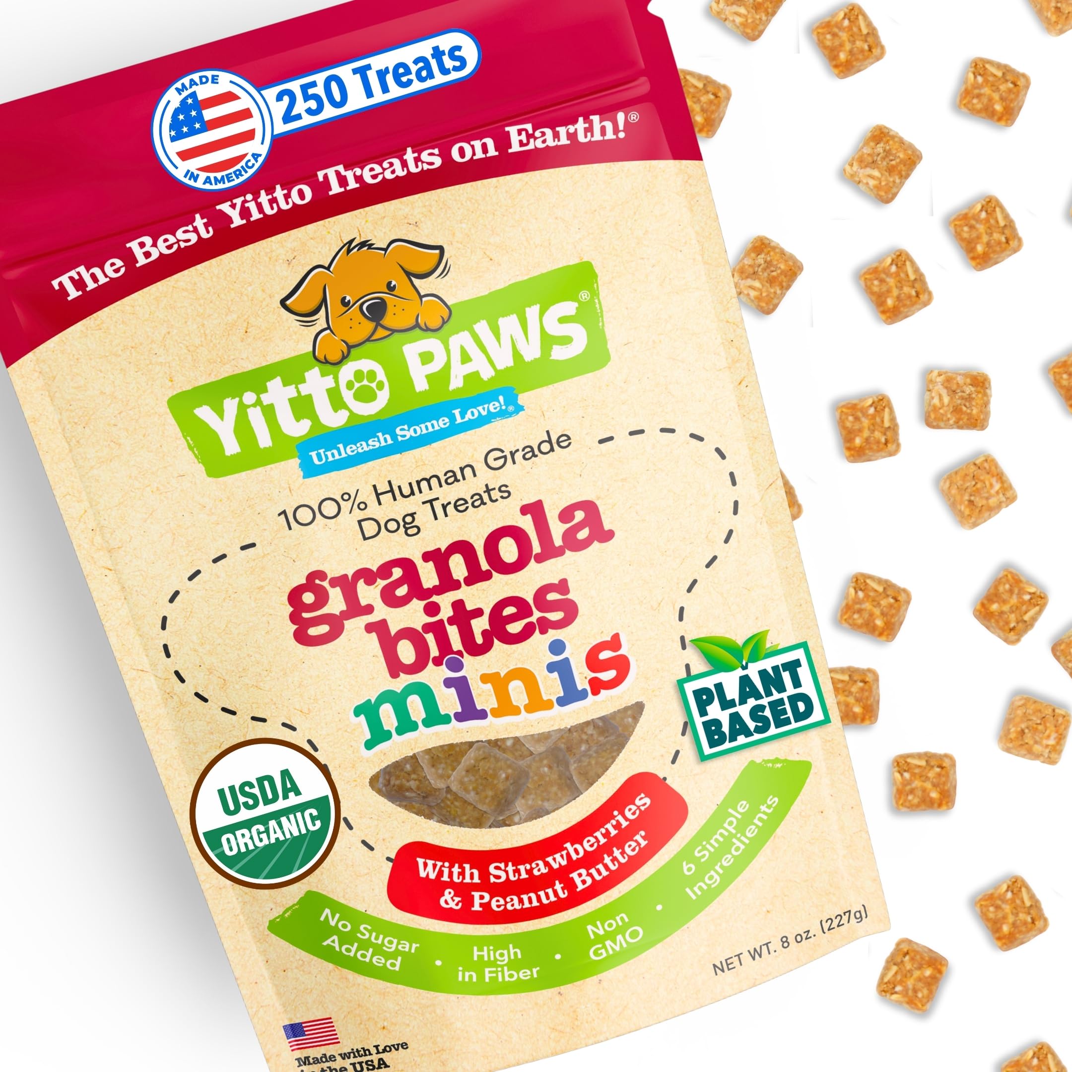 Crunchy Mini Organic Dog Training Treats - Oats, Strawberries & Peanut Butter - Healthy Puppy Treats, Vegan All Natural Made in 