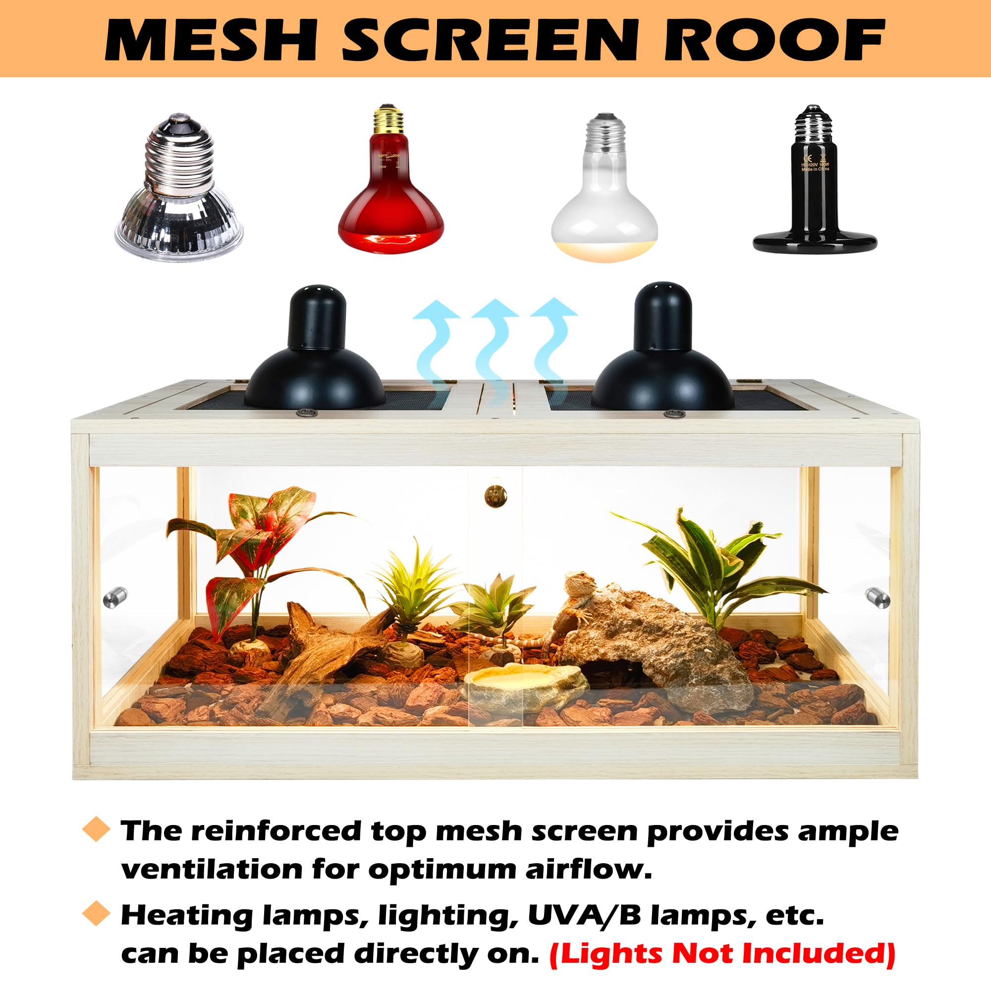 Prolee Bearded Dragon Tank 63 Gallon, Lizard Tank, Reptile Tank With Metal Mesh Roof Door, Snake Tank With Lock Design, 40'' Lon