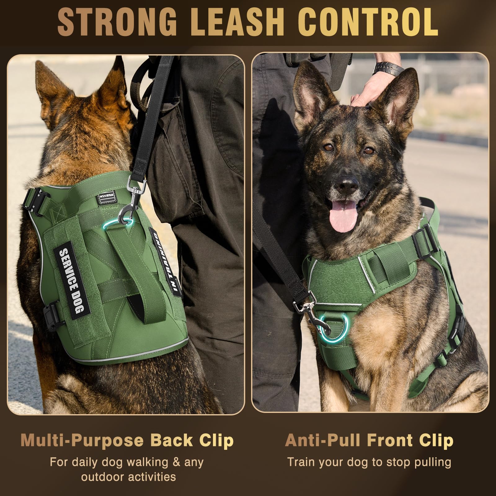 Winsee Tactical Dog Harness For Medium Dog, Heavy Duty Service Working Molle Vest With 10 Pet Patches, 2X Metal Buckle Vest For