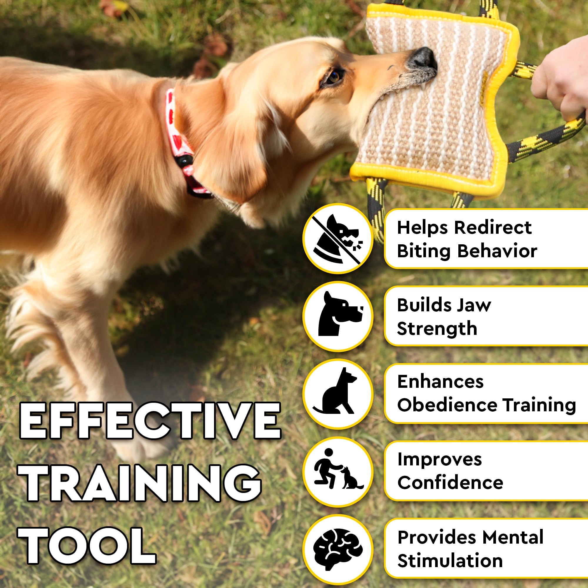 YES4QUALITY Durable Dog Bite Pillow - 10 x7  - Safe Biting Pad with 3 Strong Handles - Tough Jute Tug Toy for Medium to Large Do