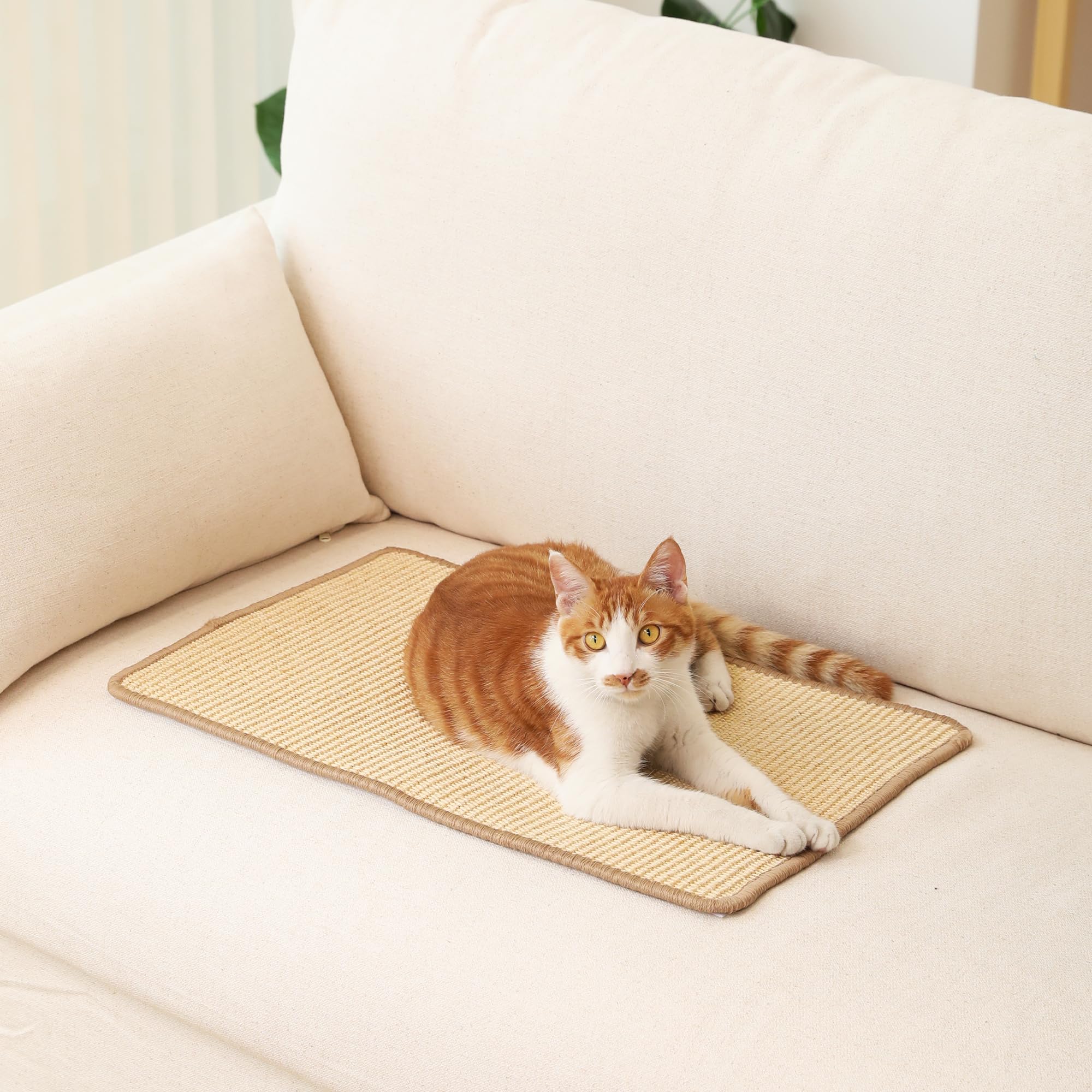 FUKUMARU Cat Scratching Mat - 2 Packs, 19.6"x11.8", Natural Sisal, Beige, Indoor Furniture Protector