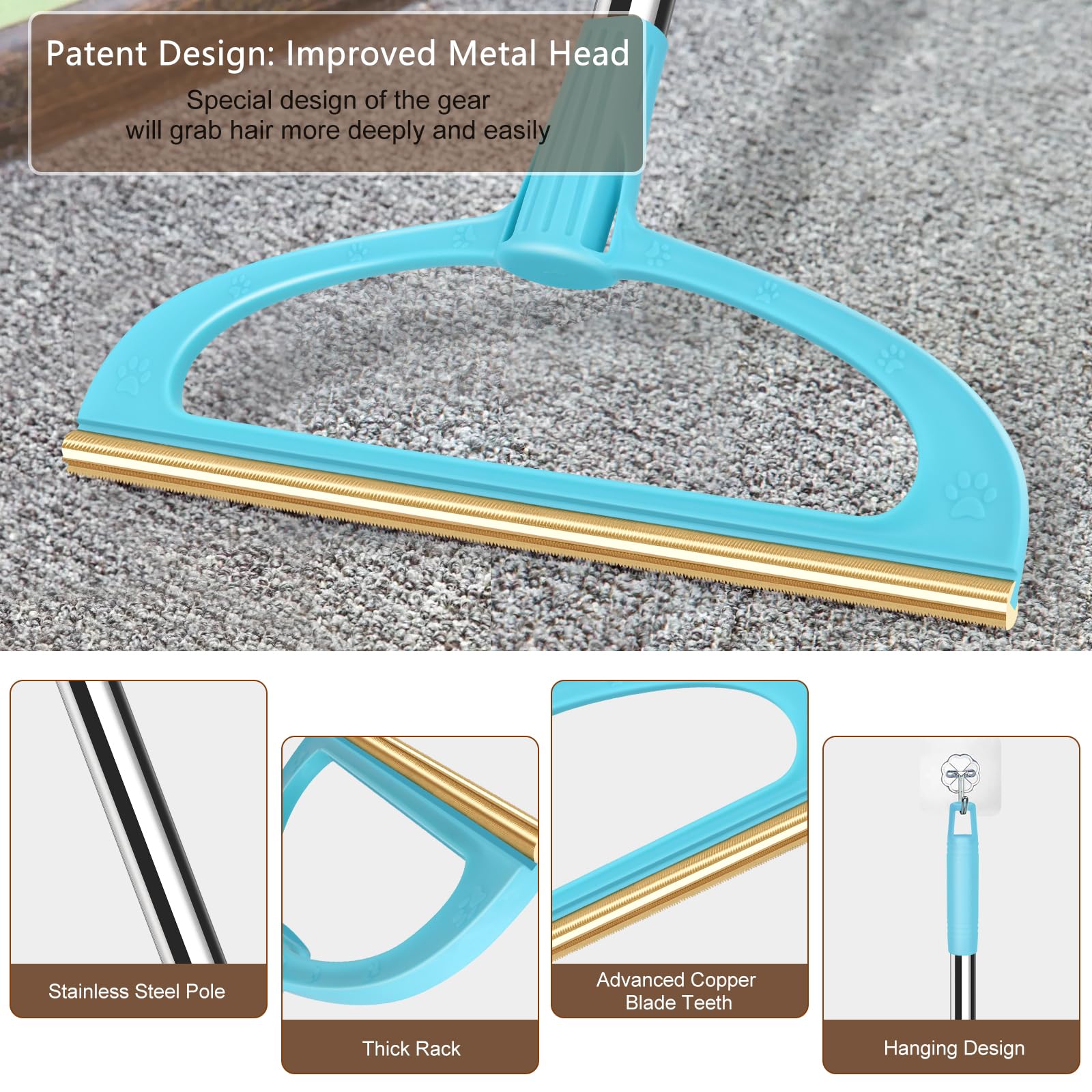 Aizal Carpet Rake For Pet Hair Removal, Pet Hair Removal Tool Set Of 2, 56    Long Handle Carpet Pet Hair Removal Carpet Scraper