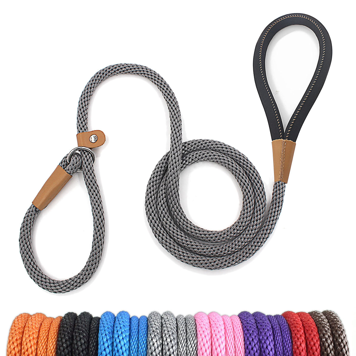 Lynxking Dog Leash Slip Lead Snap Hook Rope Leash Strong Heavy Duty Braided Dog Training Leash No Pull Training Lead Leashes For Medium Large And Small Dogs Grey