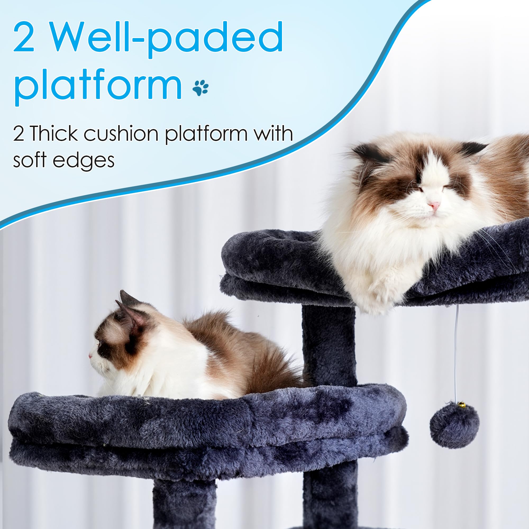 Hey-Brother Cat Tree, 74 Inches Multi-Level Xl Large Cat Tower For Indoor Cats With Three Cat Condos, Two Large Top Decks And Ca